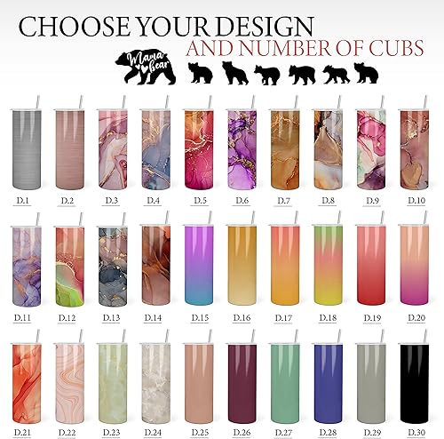 Vista 2 de Vaso personalizado de mamá oso – 20 onzas, pajilla, tapa – 30 colores, hasta 6 cachorros – Regalos para mamá de hija, hijo, regalos para la nueva