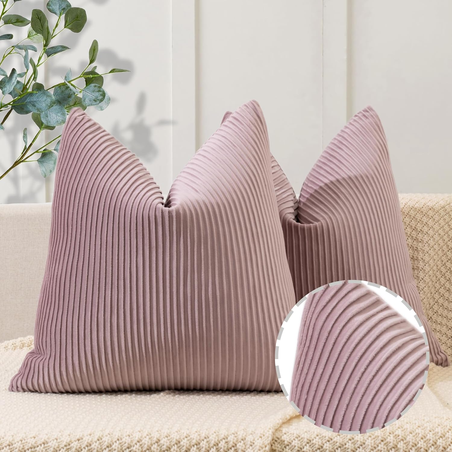 YCOLL Dusty Pink Pillow Covers 18x18 Set of 2 Velvet