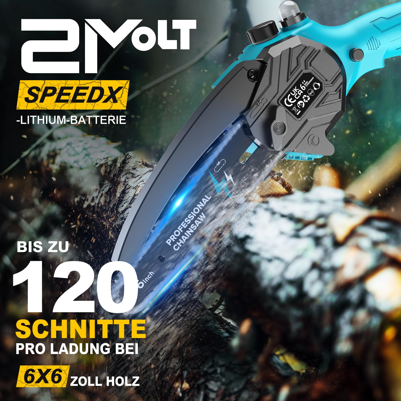 Mini Kettensäge mit Akku 2x4000mAh, 6 Zoll Akku Kettensäge mit Automatischer Öler, Ersatzkette und Ladegerät, Handkettensäg Elektrisch Chainsaw für Gartenscheren Astschere Holzschneidenz DIY