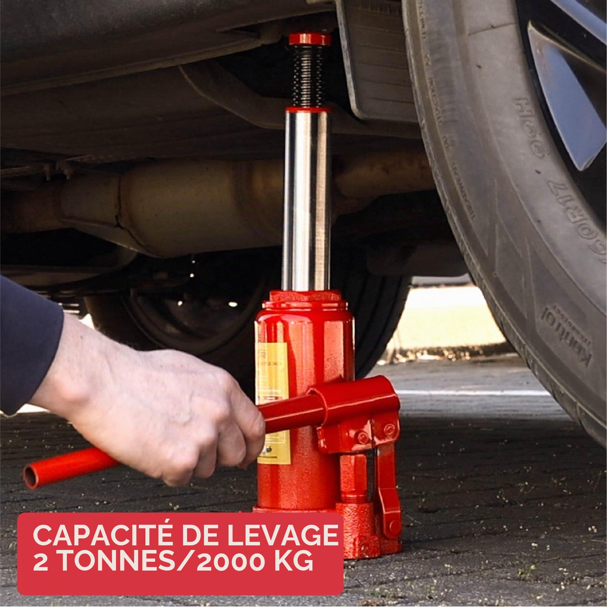 GADLANE Cric Hydraulique 2 Tonnes - Cric Bouteille 2T Puissant et Durable en Alliage d'acier - avec Valve de Surcharge de Sécurité et Poignée à Montage Rapide - pour Petites Voitures