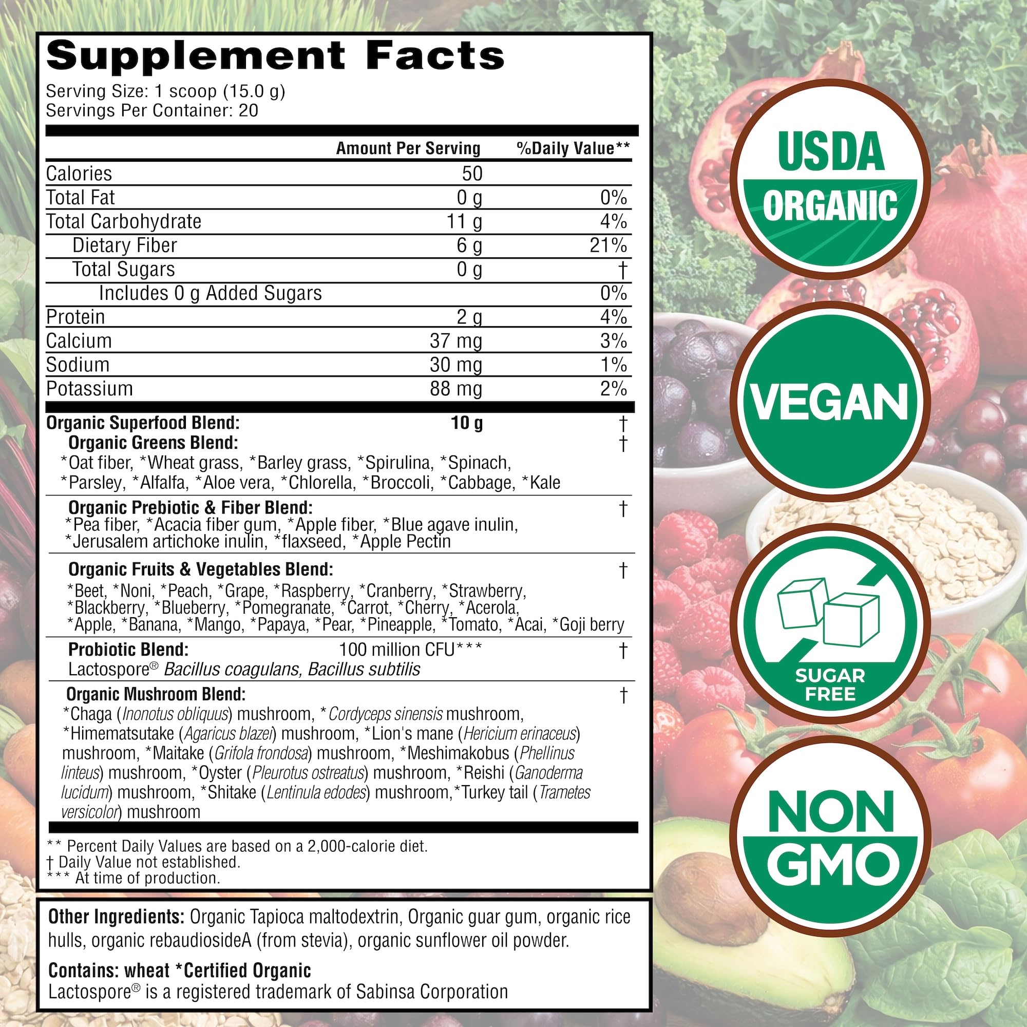 Country Farms Organic Super Greens Powder, Chocolate Flavor, Daily Greens with Fiber, Mushrooms & Probiotics for Gut Health and Energy — Amazon image 2