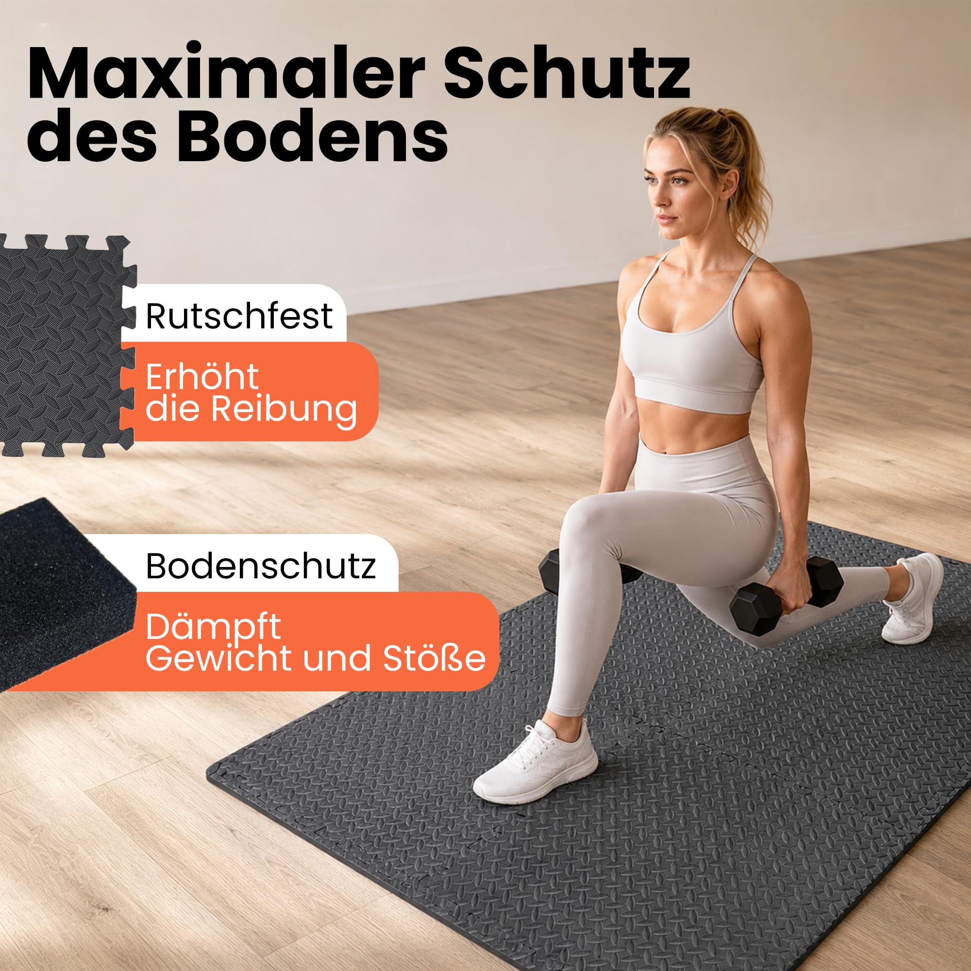 Bodenschutzmatte fitness Set, 16/24/36 Bodenmatte Sportmatte Fitnessmatte Gymnastikmatte, Rutschfeste Schutzmatten Fitnessraum, EVA Fallschutzmatten [31x31cm]