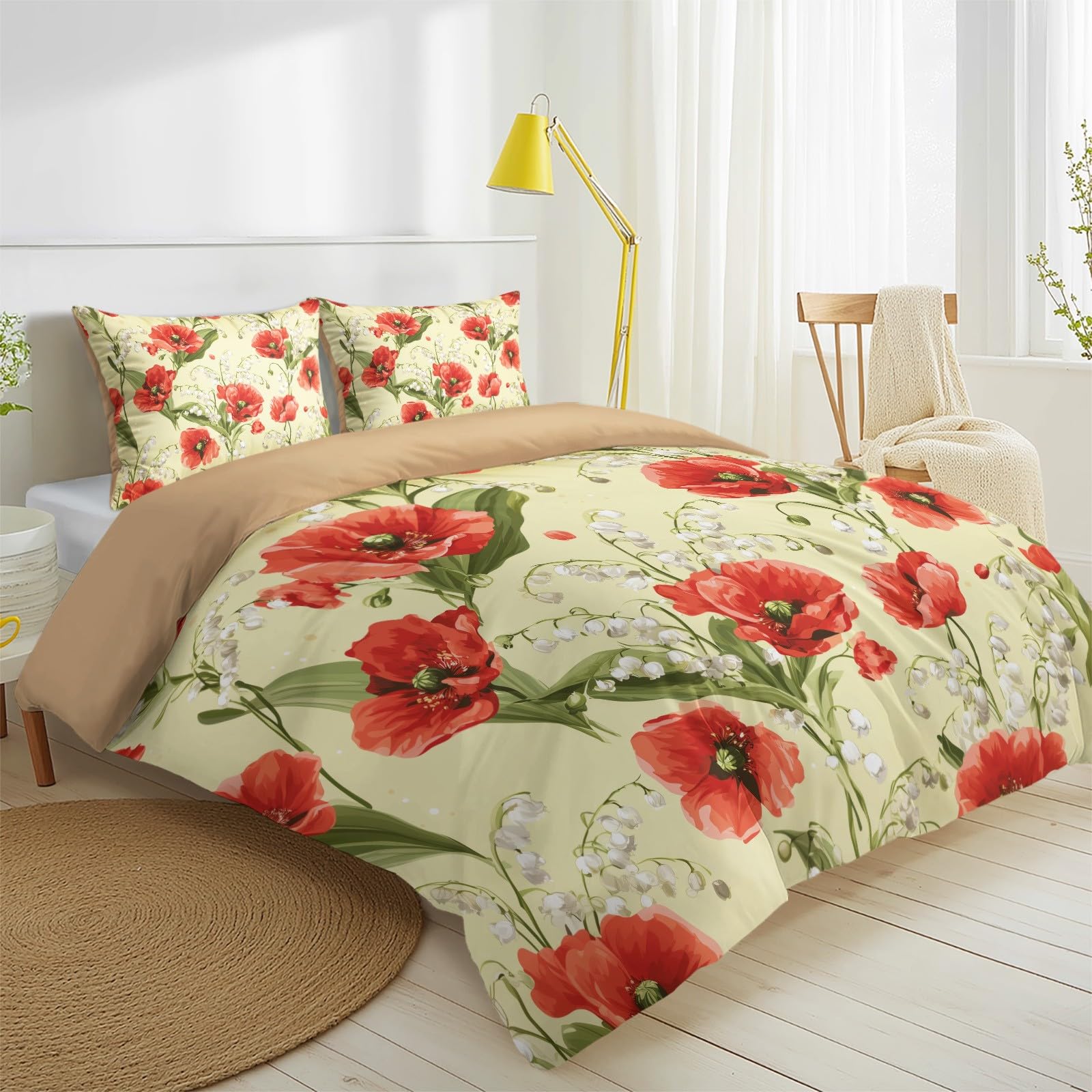 Biancheria da letto vintage elegante, 200 x 200 cm, romantica e fresca, retrò, pastorale, fiori, in microfibra, con chiusura lampo, include 1 copripiumino e 2 federe, per bambini e adulti