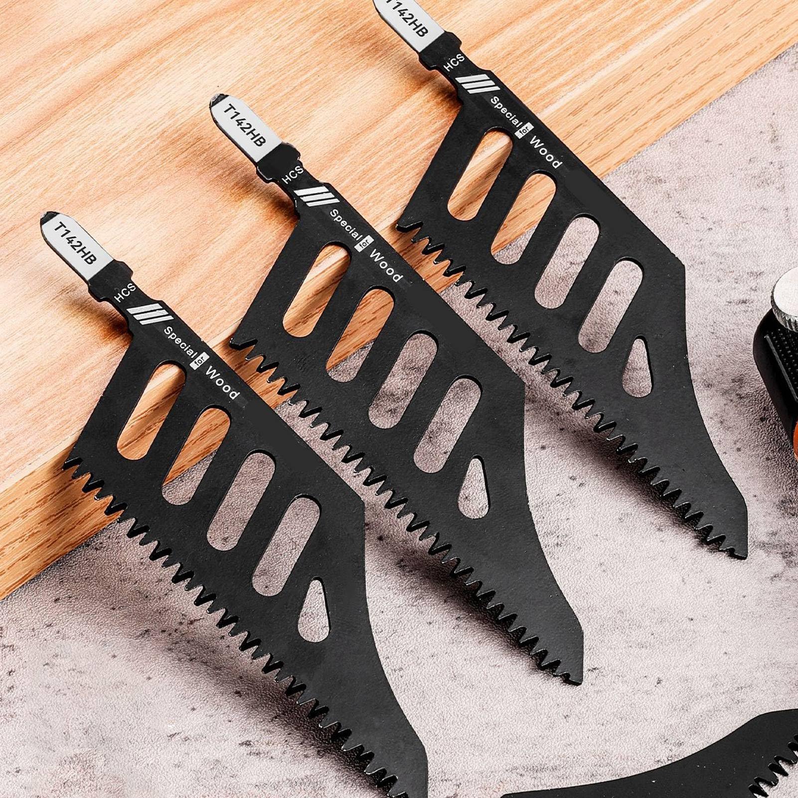 5pcs Lame de Scie Sauteuse de Coupe Affleurante, Lames de Scie Sauteuse à 3 Dents Face avec Poignée, Lames de Scie à Courbe Irrégulière pour Couper les Cloisons Sèches, Métal,