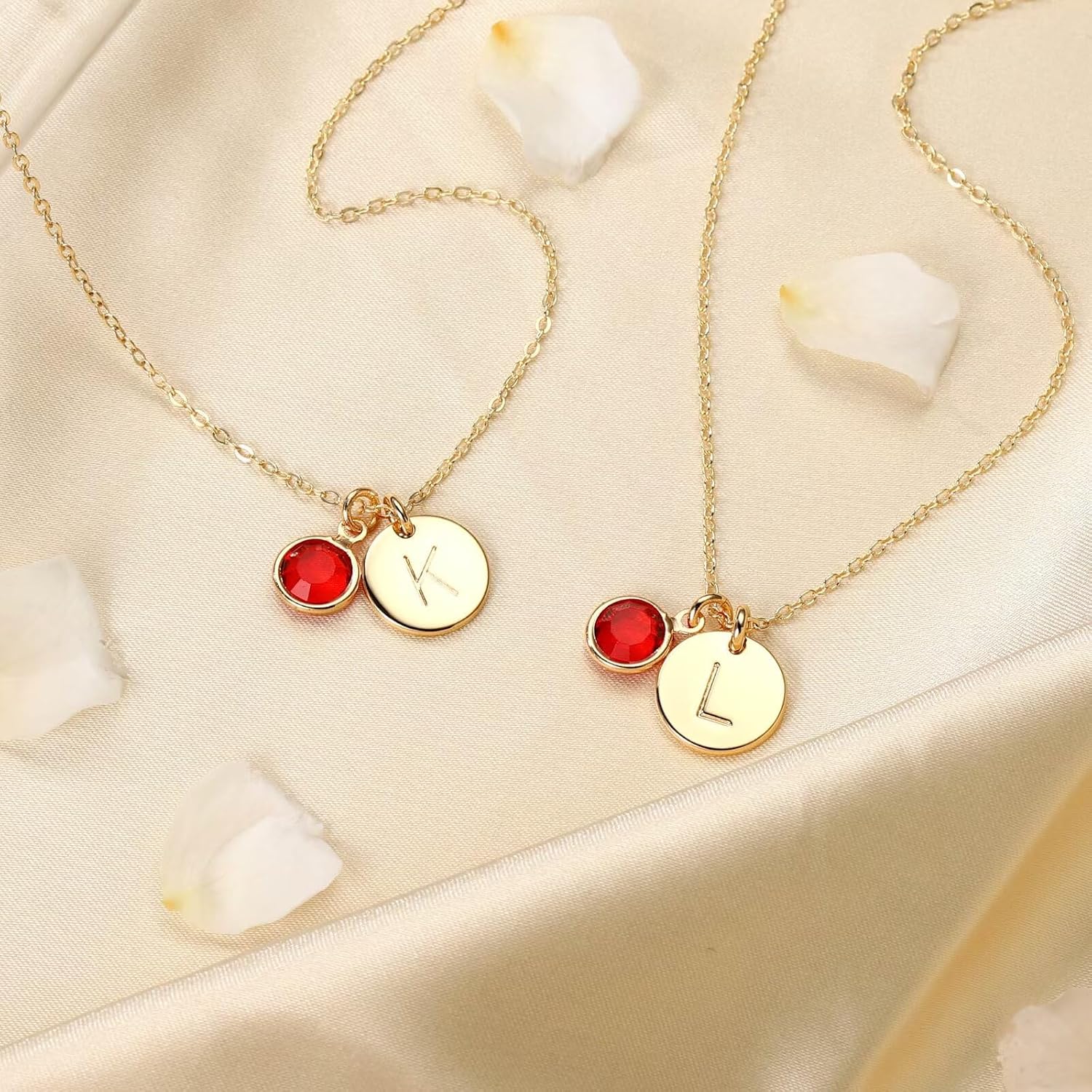 Hidepoo Graduation Gifts for Women Her - Initial Birthstone Necklaces for Girl Women, 14K-Gold-Plated Disc Letter Necklace Personalized Gift Birthstone Necklaces Birthday Gifts for Mom Wife Her