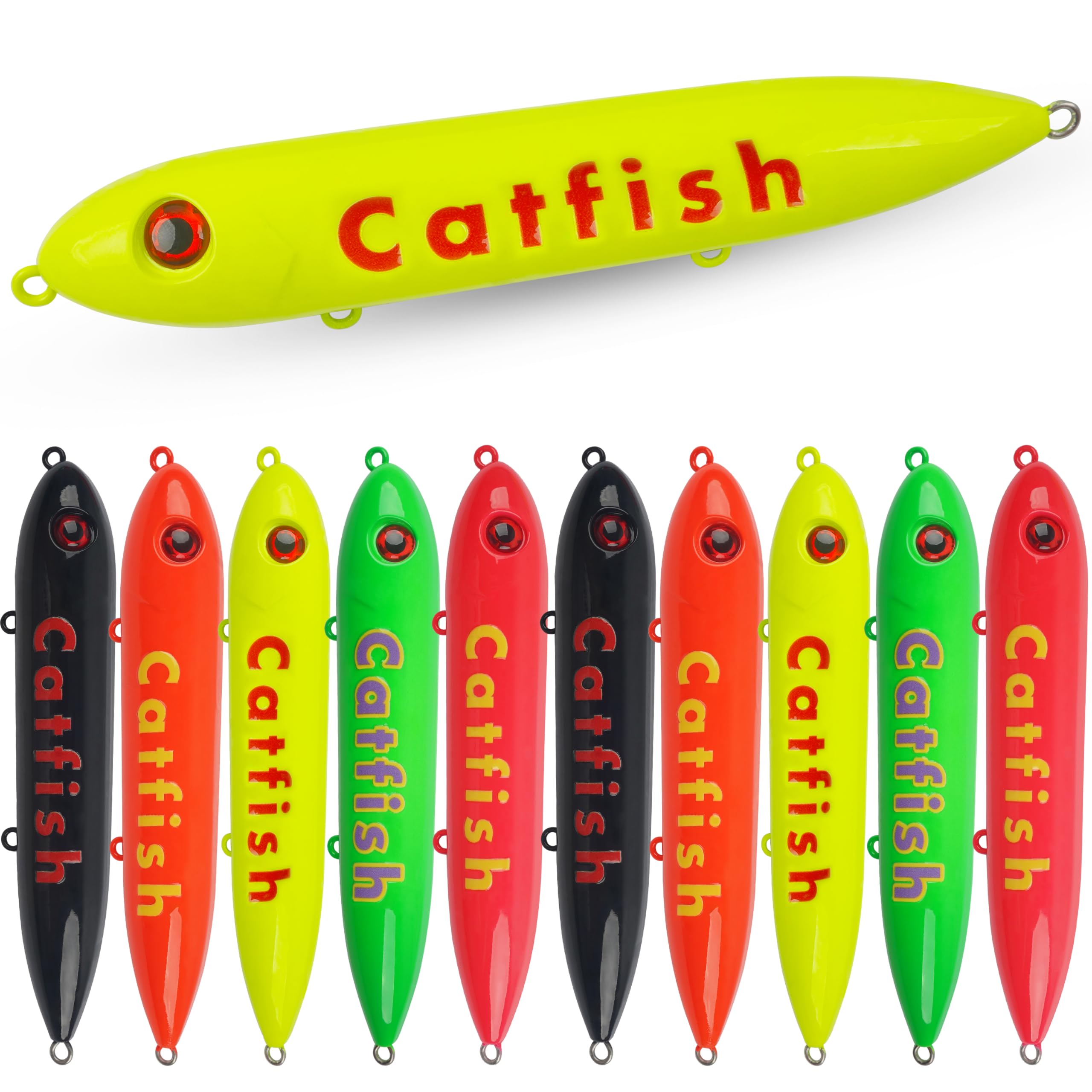 SILANON Demon Dragon Catfish Floats, Catfish Rattling Line Float Lure Catfish Spook Rattle Floats for Santee Rig Catfishing Tackle 4/5.5inch, 5/10 Pack