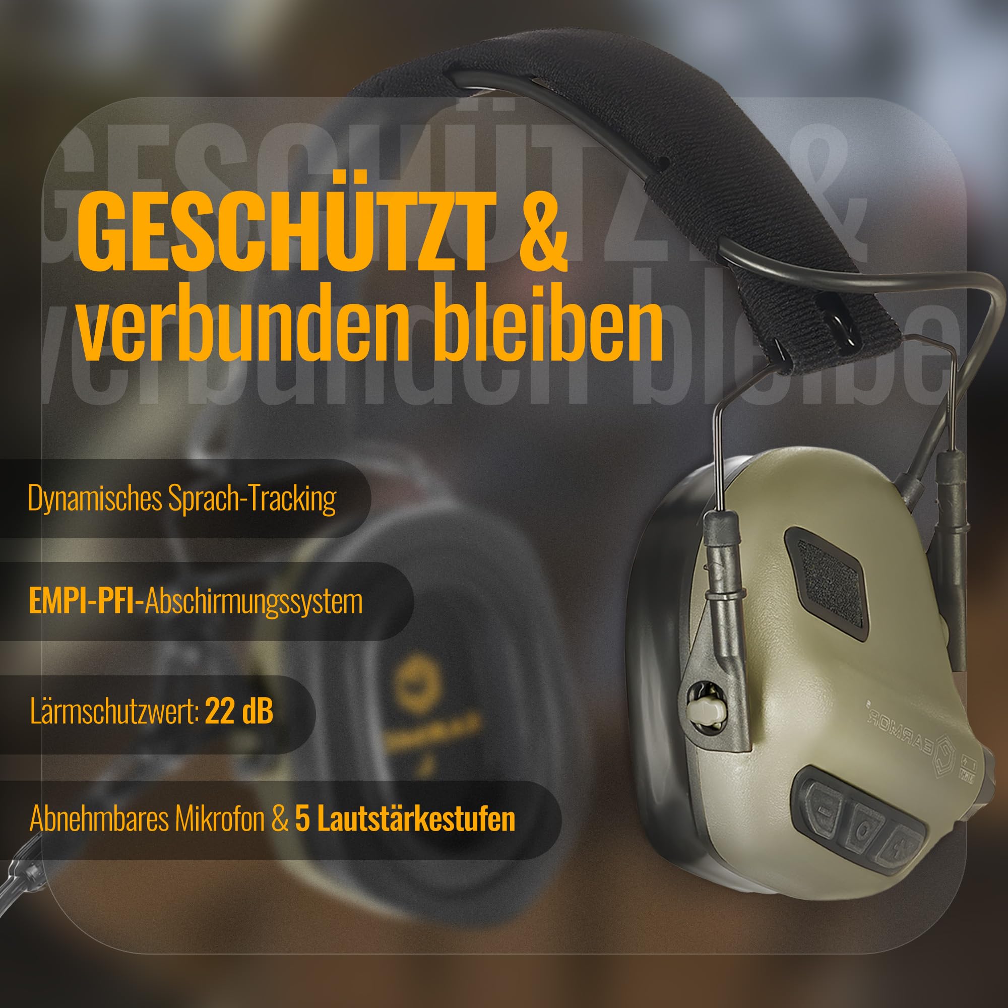 Earmor M32 Plus Elektronisches Helm-Headset – Gehörschutz mit Mikrofon & Klangeinstellung – IPX5 Wasserbeständig, Helmkompatibel für Outdoor-Aktivitäten (Grün)