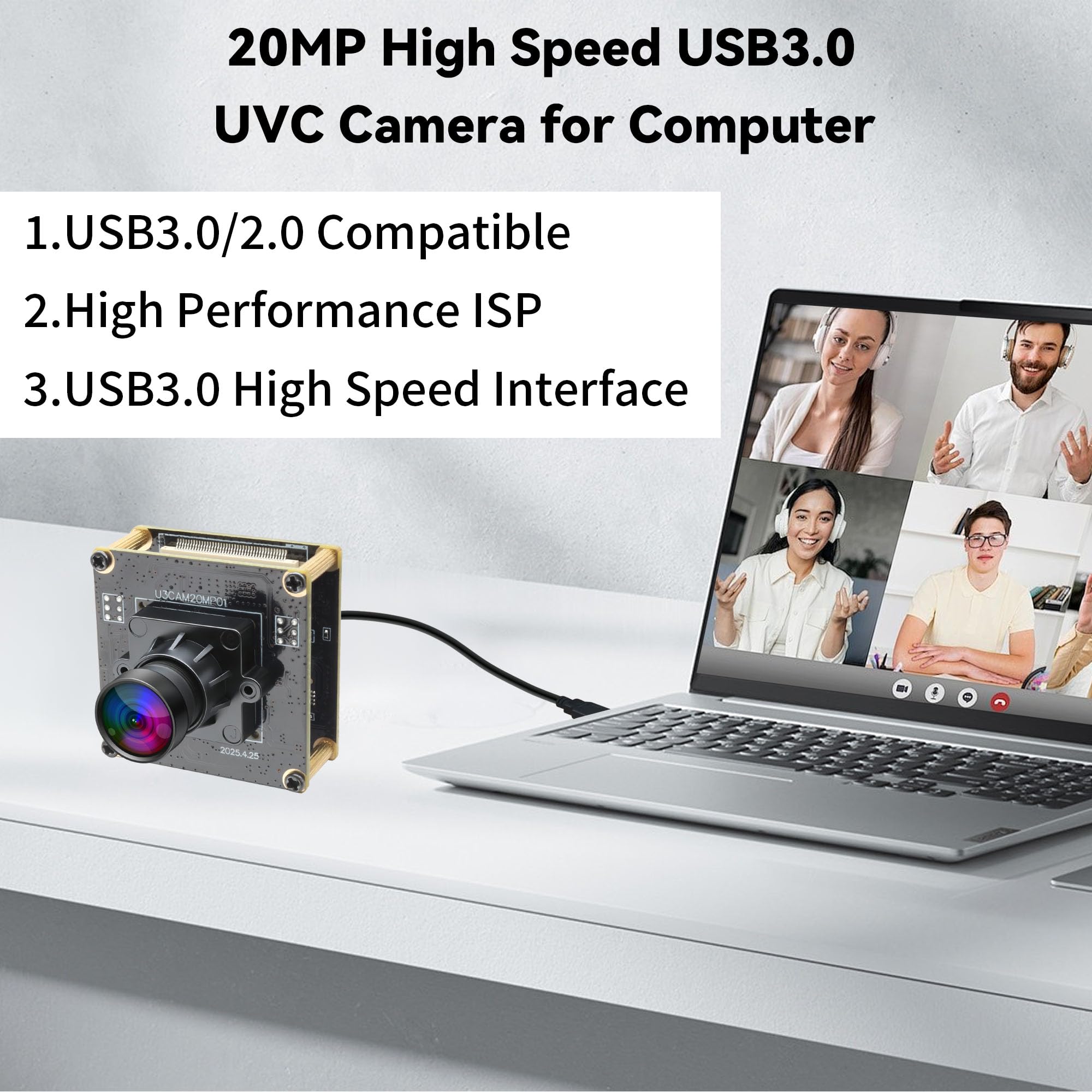ELP 20MP USB-Kamera 4K 30fps USB 3.0 Typ-C Webcam 3840P Weitwinkelobjektiv für Windows Linux PC