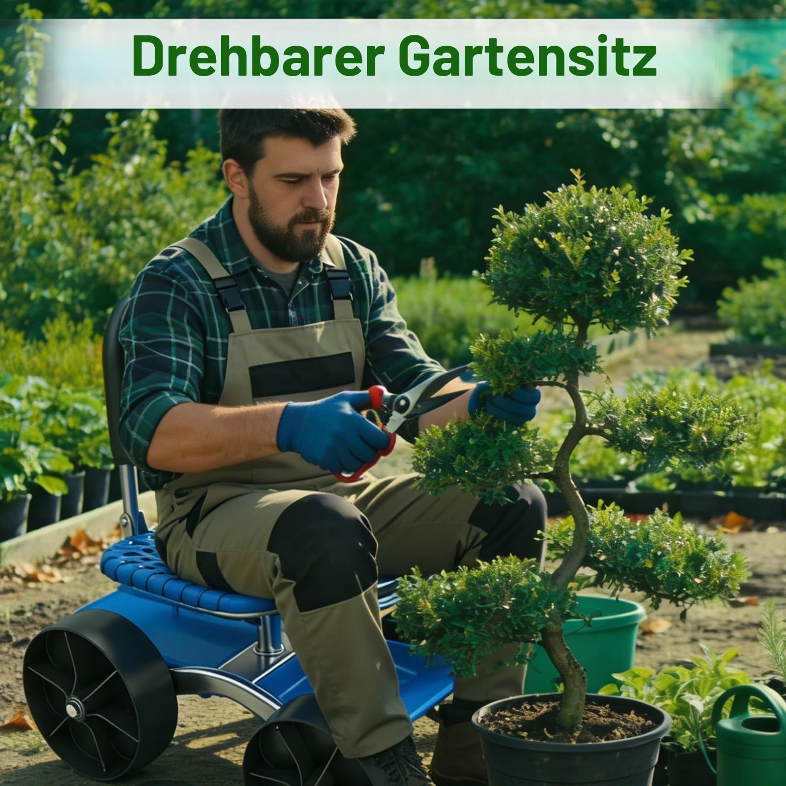 Rollender Gartenwagen, Gartensitz mit Rollen Garten Rollsitz