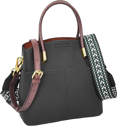 APHISON Borsa a tracolla da donna in pelle vegana, piccola borsa a tracolla con 3 scomparti con cerniera, borsa a tracolla per telefono con tracolla larga regolabile, Nero , Small