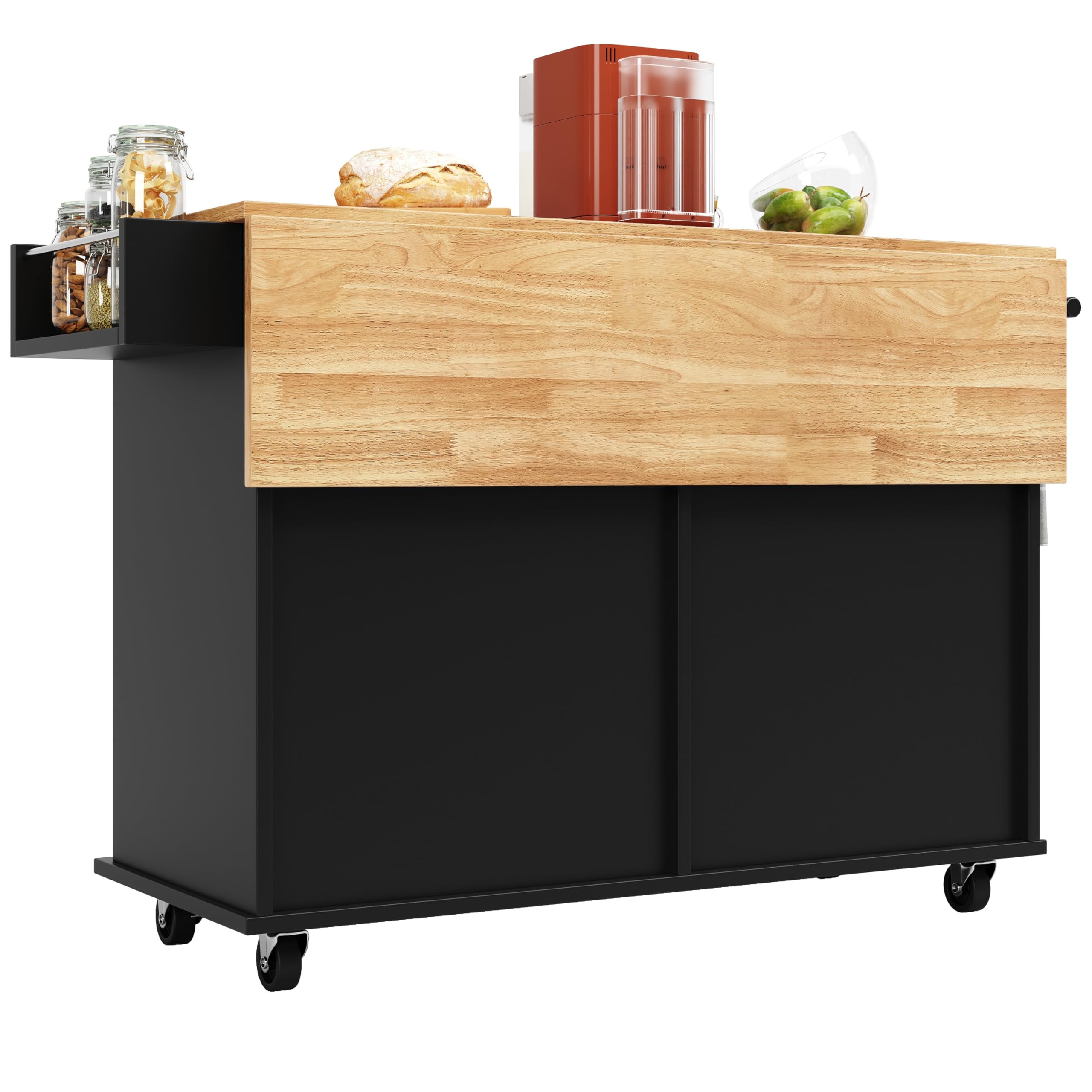 Kücheninsel 106×50×90.5cm mit Holzmaserung Multifunktionale Esstisch Schwarz
