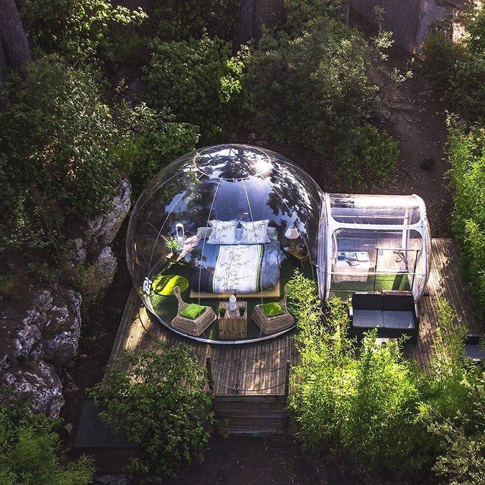 Outdoor Single Tunnel Inflatable Bubble Tent Transparent Viewing Gazebo, Family Camping Backyard Transparent Tent with Blower