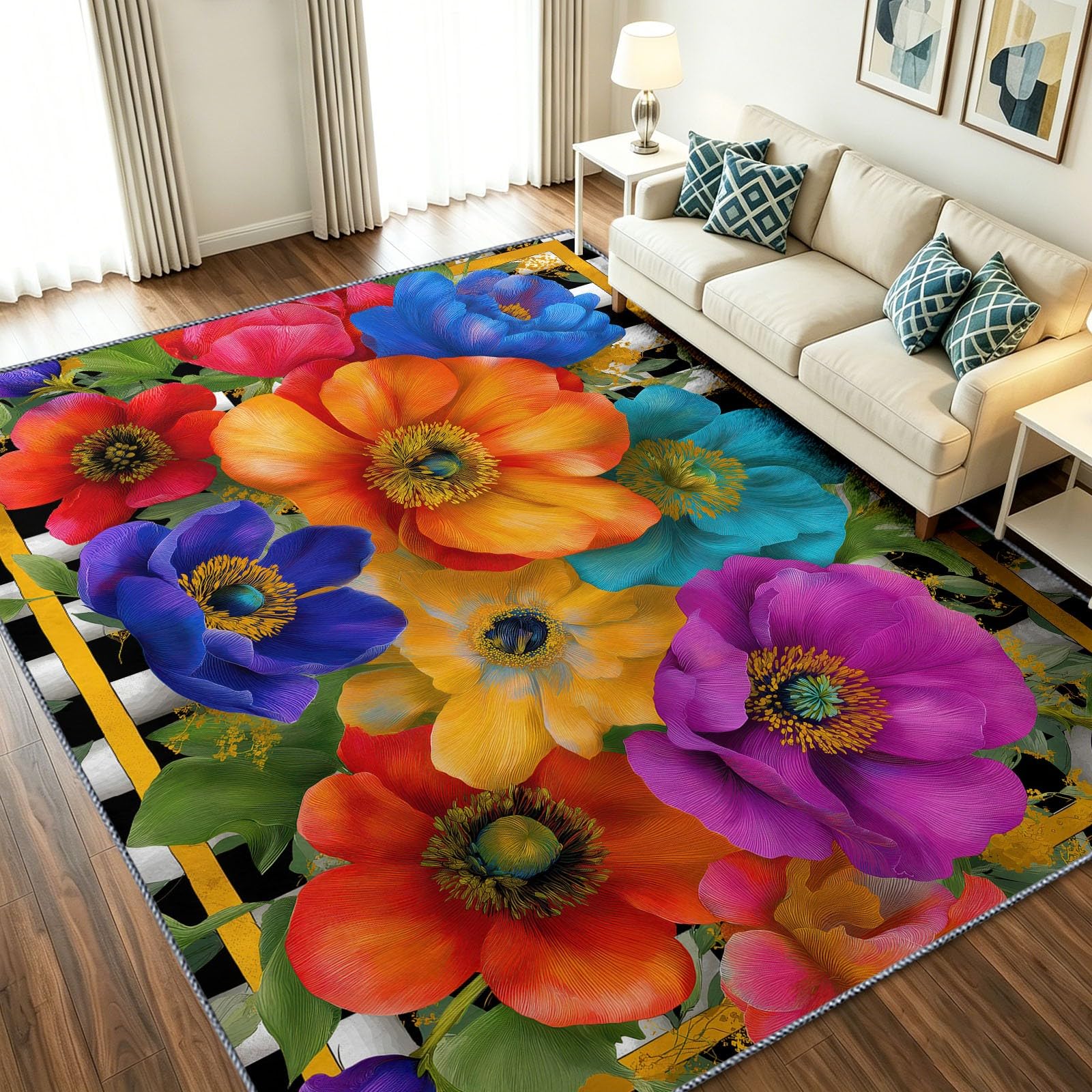 Tapis salon moelleux lavable en machine pour éliminer les taches de la cuisine