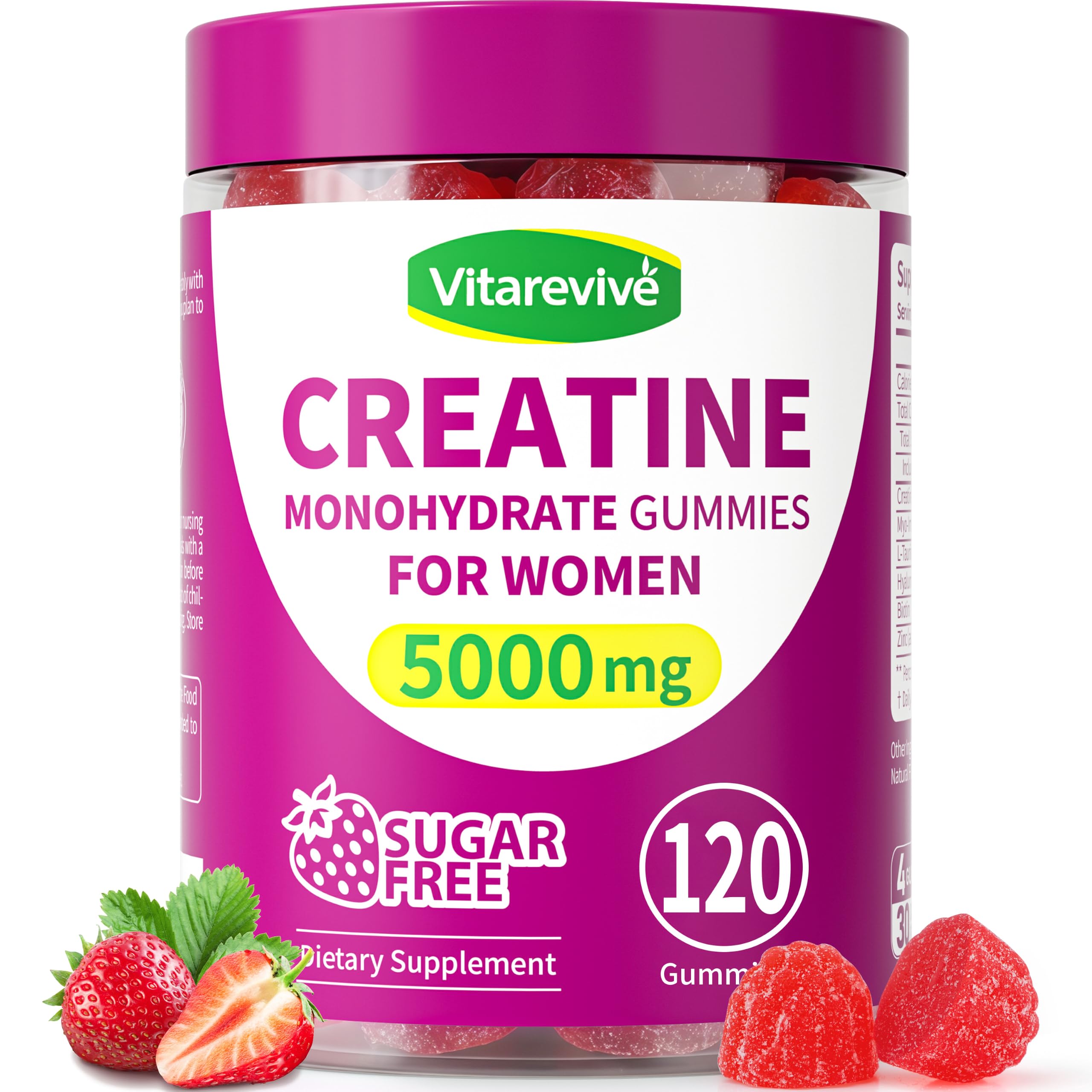 Vitarevive Gomas de Creatina para Mulheres com Creatina Monohidratada 5.000 mg, 120 gomas