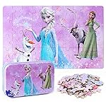 LELEMON Pretty Girl Puzzles for Kids Ages 4-6, Snowman 60 Piece Puzzles for Kids Ages 3-5,Children Jigsaw Puzzles in a Metal Box,Educational Learning Puzzle Toys for Girls and Boys