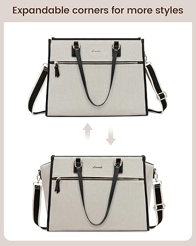 Miniatura 5 de LOVEVOOK Bolsa para laptop para mujer, bolsas de trabajo de 15.6 pulgadas para mujer, bolsa de mano profesional de yute para computadora, bolso de