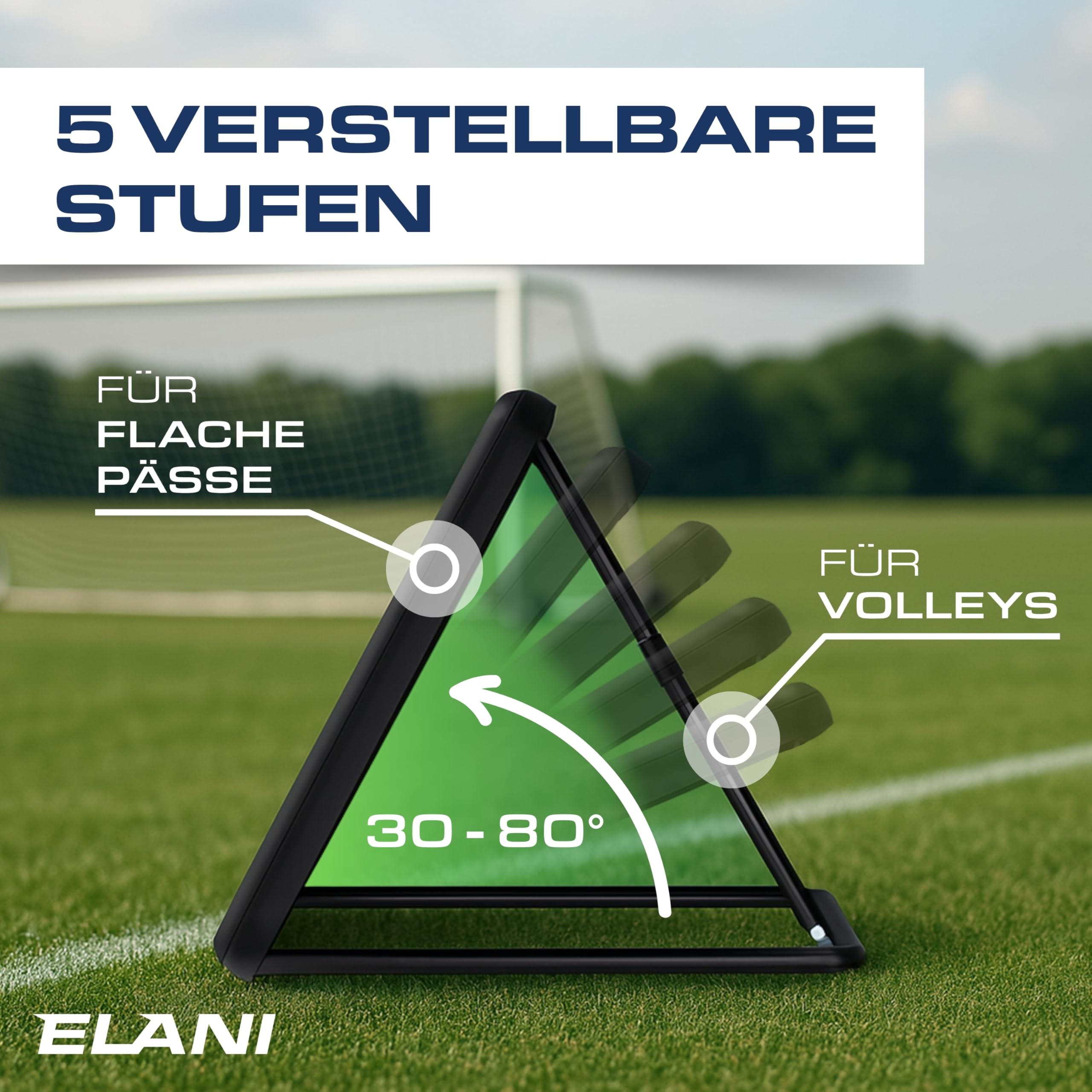 ELANI - Rebounder für Fußball mit Schutzrand & Heringen für sicheren Stand - Fussball Rebounder mit stabilem Rahmen - Tornetz - auch für Handball & Volleyball - Fußball