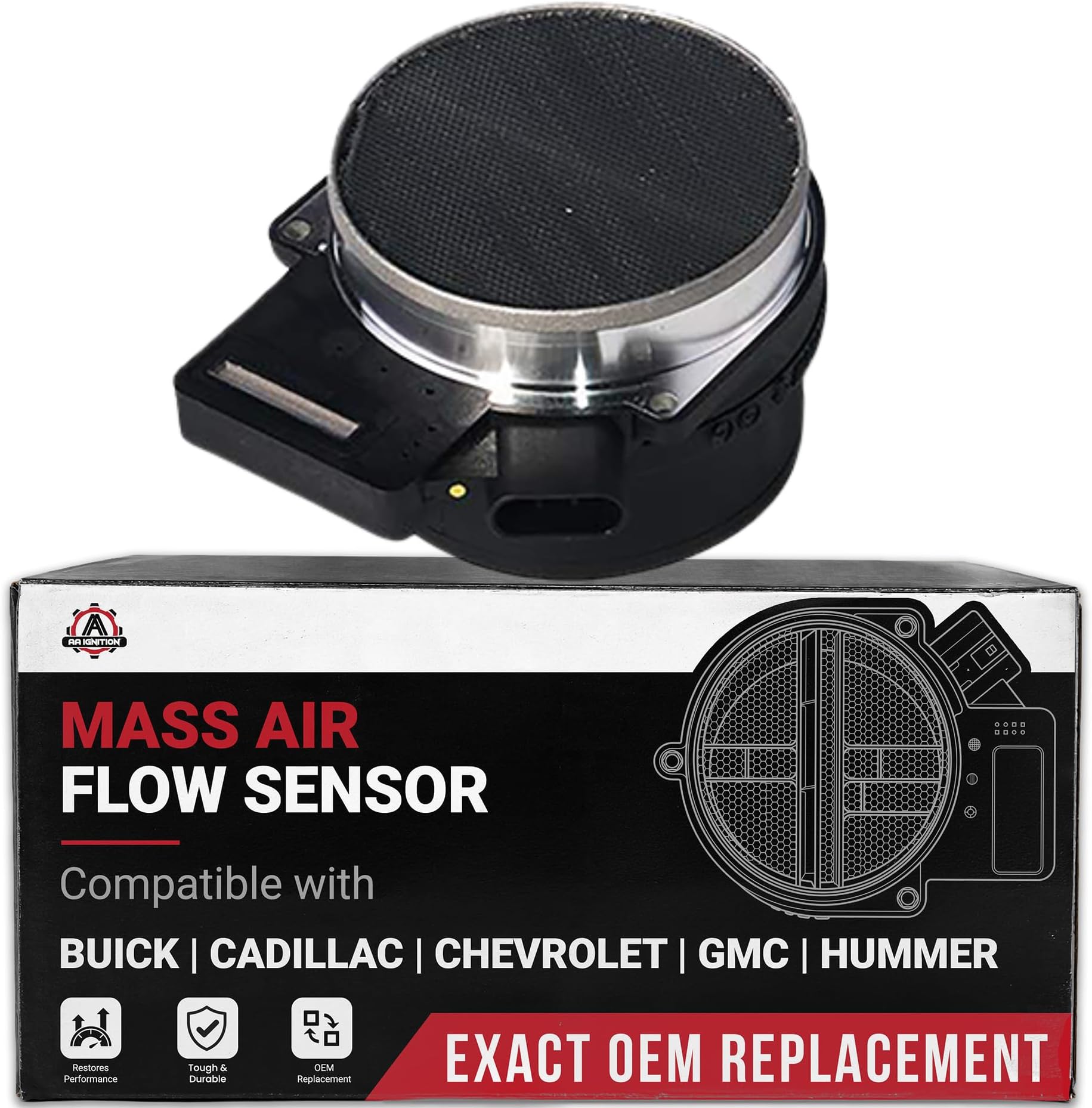Mass Air Flow Sensor - Compatible with Chevy, Cadillac, GMC & Other GM Vehicles - Silverado, Suburban, Tahoe, Yukon XL, Sierra, Escalade, ESV, 5.3L, 6.0L, 4.8 - Replaces 25168491, AF10043, 25318411