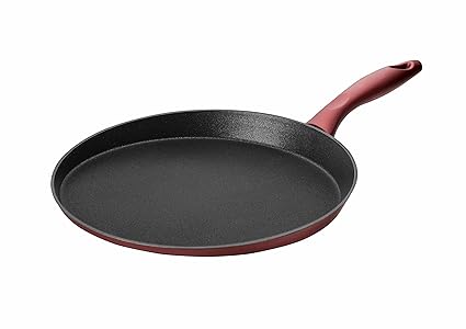 Saflon Titanium 11-Inch Crepe Pan, Forged Aluminum with 3-Layer Non-Stick PFOA Free Scratch-Resistant Coating from England, Dishwasher Safe (Red)