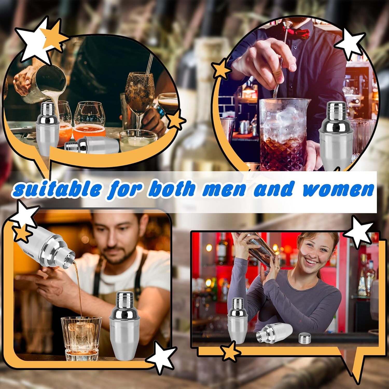 10 Pcs Bar Cocktail Shaker Professional Stainless Steel Martini Mixer Built-in Strainer for Home Bar Party Drink Mixing Tool (8 oz)