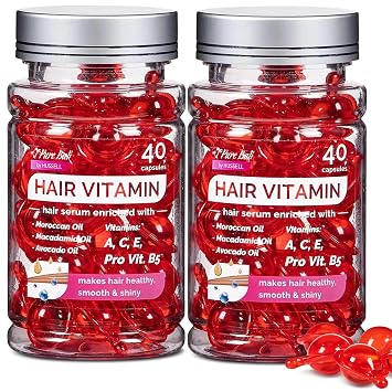 Pure Bali Hair Vitamins Moroccan Oil Capsules for Women & Men - Serum Enriched with Argan Oil & Avocado Oil for All Hair Type Frizzy Dry Curly - Vitamin A, E, Pro B5 80 Capsules