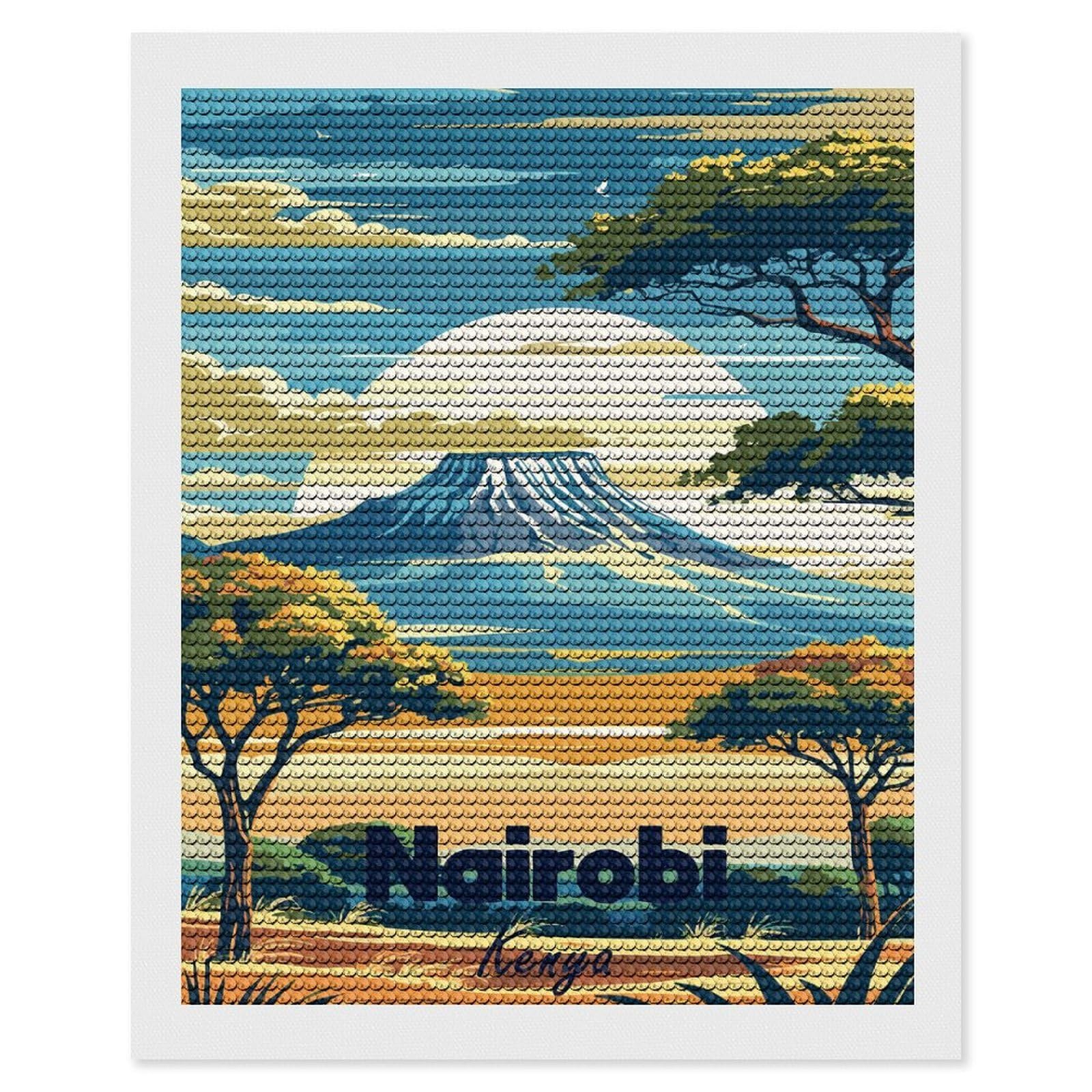 Junmoney Nairobi Kenya Travel Crystal Diamond Art Kit 16"x20", Stress Relief Craft, Decorative Artwork, Vintage Style Decor, Birthday Gift