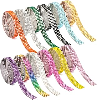 12 Rolls Rhinestone Ribbon Self Adhesive,0.35" X12 Yard Bedazzling Kit with 2 mm Rhinestones Bedazzling Strips for Gift Wrapping Wedding Decor DIY Crafts(12 Colors)