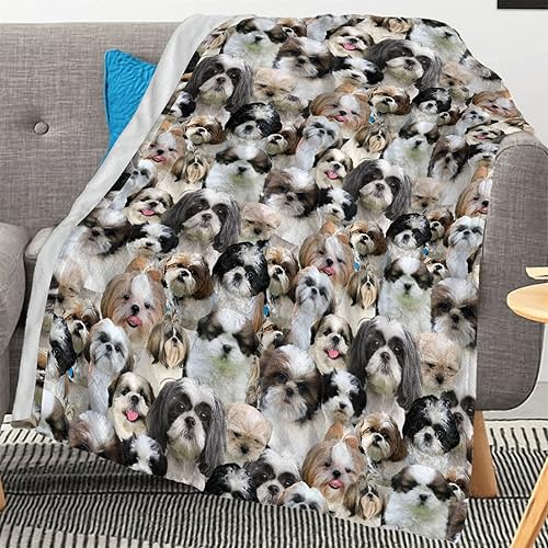 Regalo para amantes de Shih Tzu divertida manta con estampado de cara de perro, linda manta de cachorro para dueño de mamá Shih Tzu, manta de