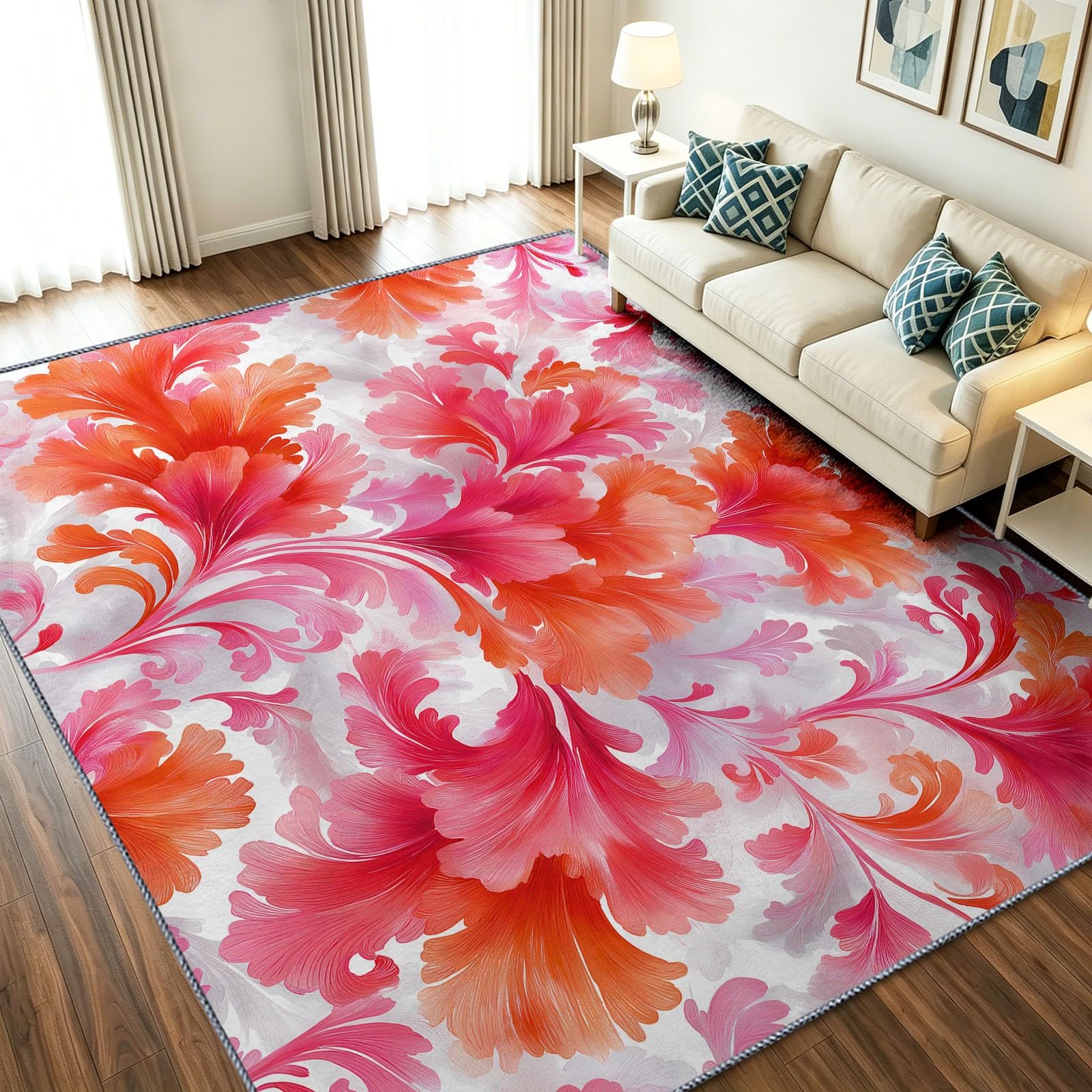 Alfombra lavable y antideslizante de 60x90 cm con diseño floral de hojas para puerta 1