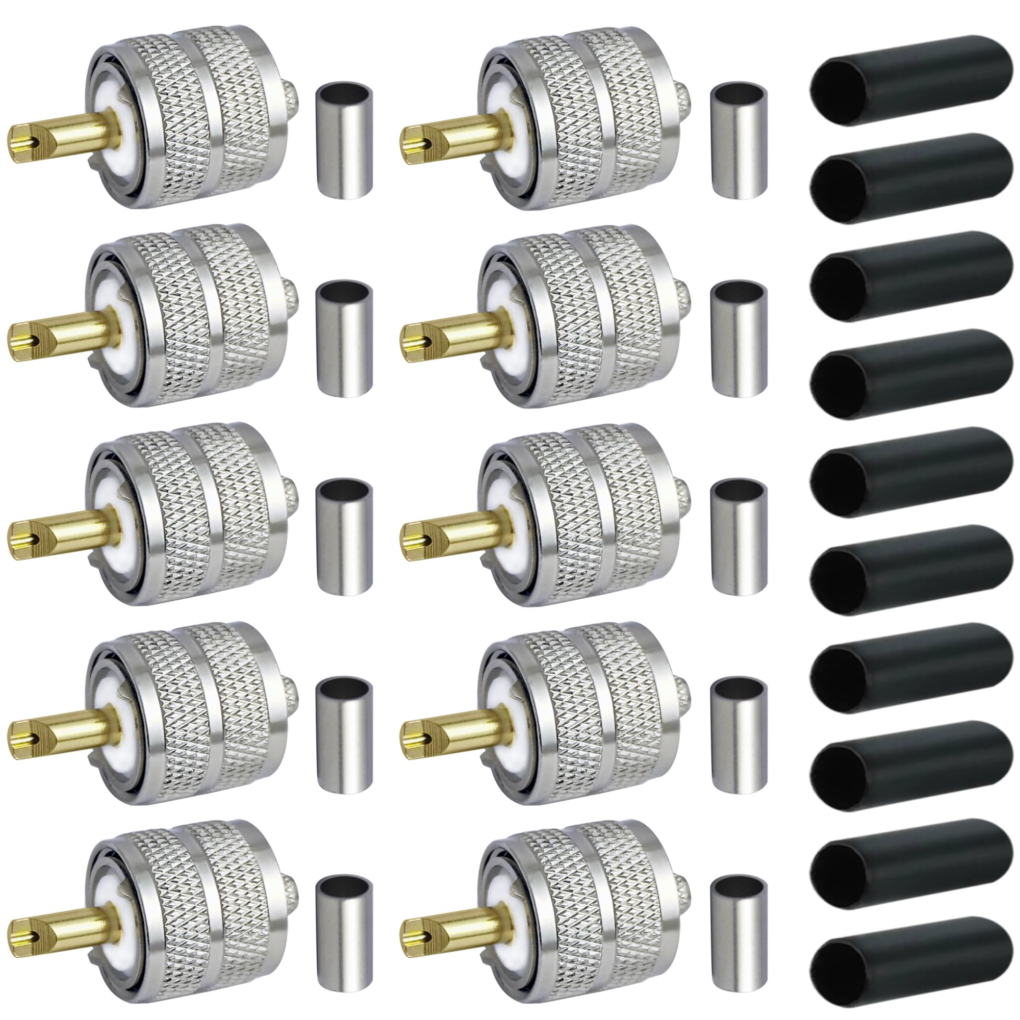 DUOGIMZ PL259 Male Coax Connector,UHF Male Crimp Connector for RG58 LMR195 3D-FB Coaxial Cable(10pcs