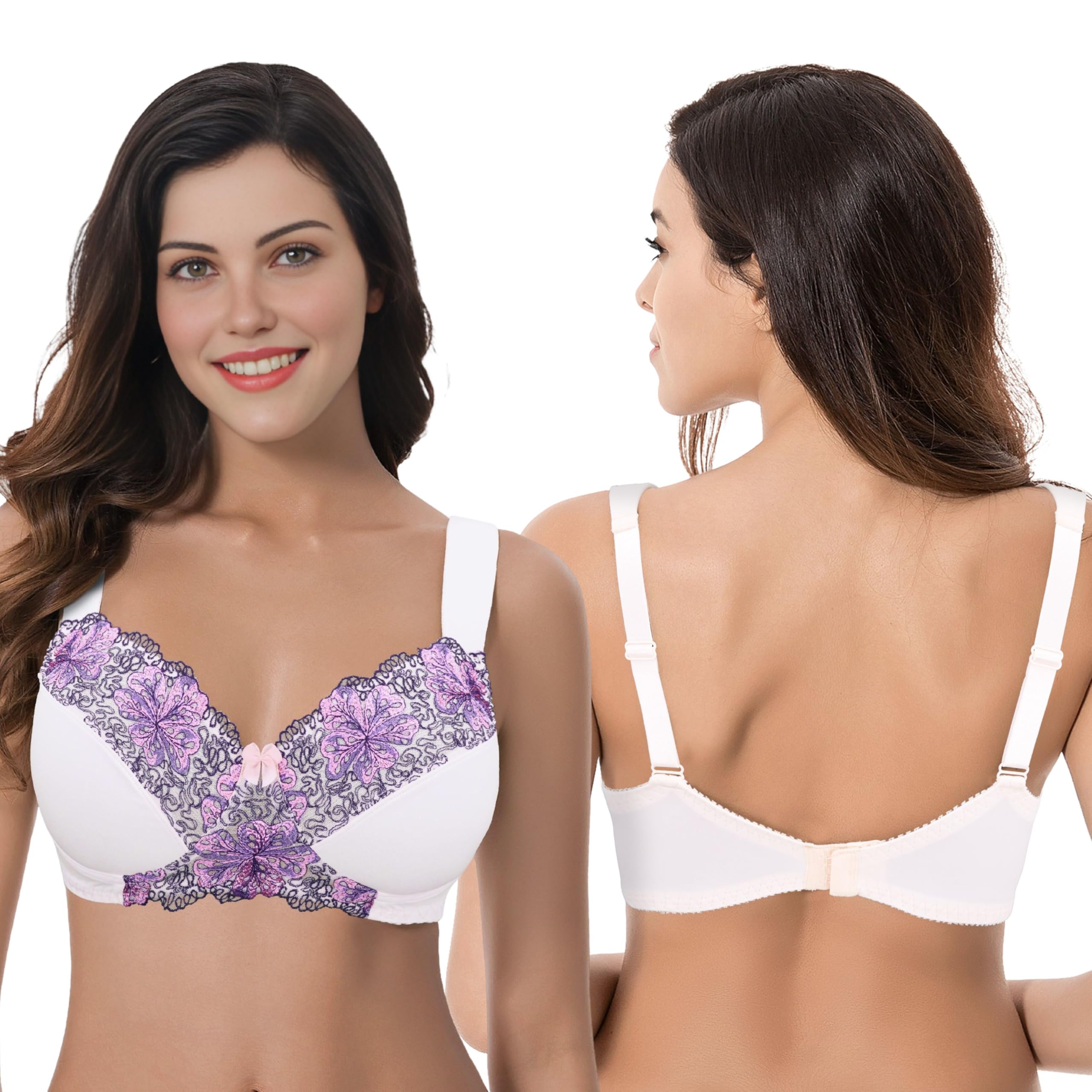 Curve Muse Reggiseno Senza Fili Sfoderato Minimizer Taglie Forti con Ricamo in Pizzo-Confezione da 3