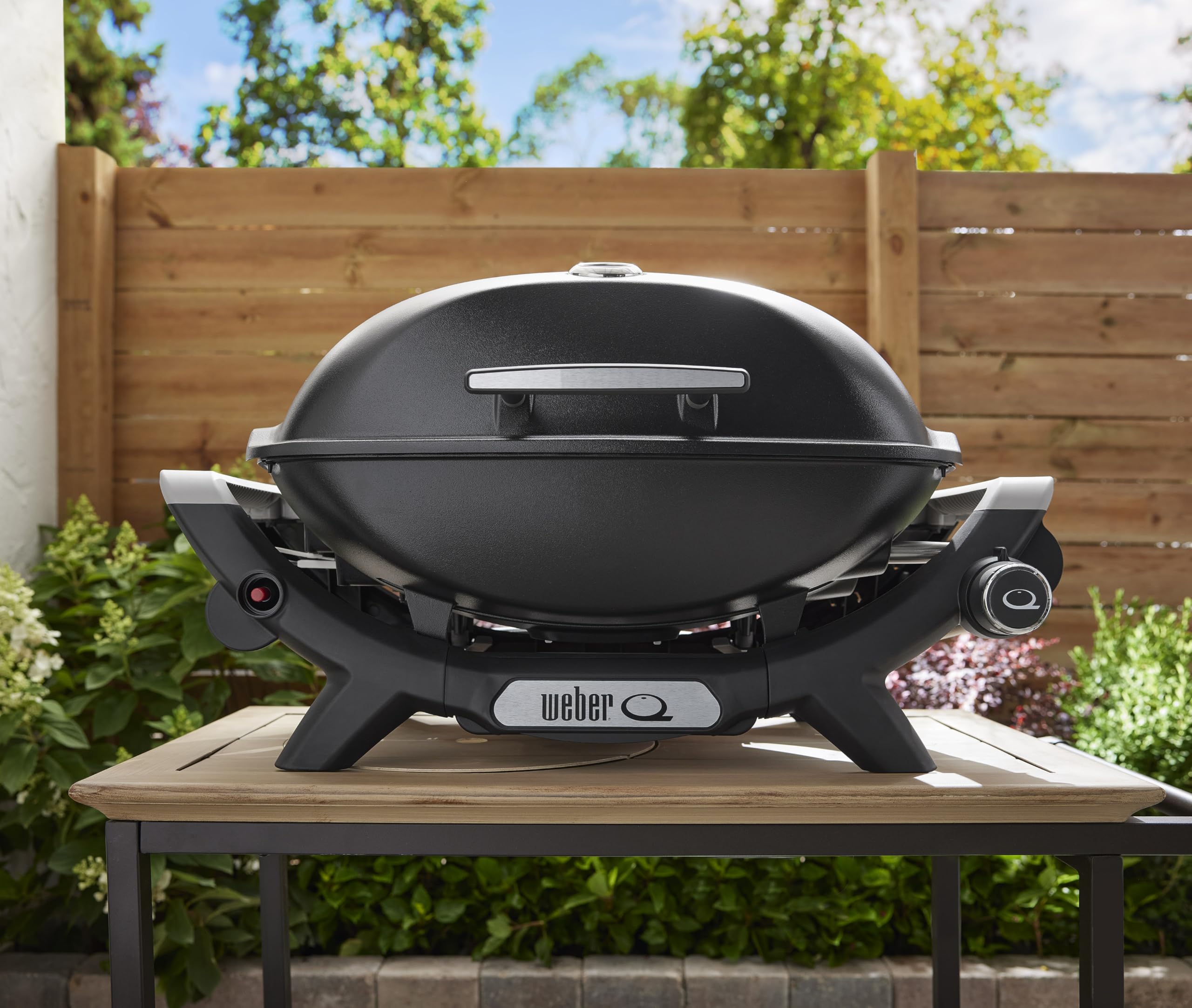 Weber Q2100N Barbecue à gaz, Surface de Cuisson 53 x 39 cm, 1 brûleur, Grille en Fonte émaillée (2 Parties), Couvercle et cuve en Fonte d'aluminium - Noir (1501069)
