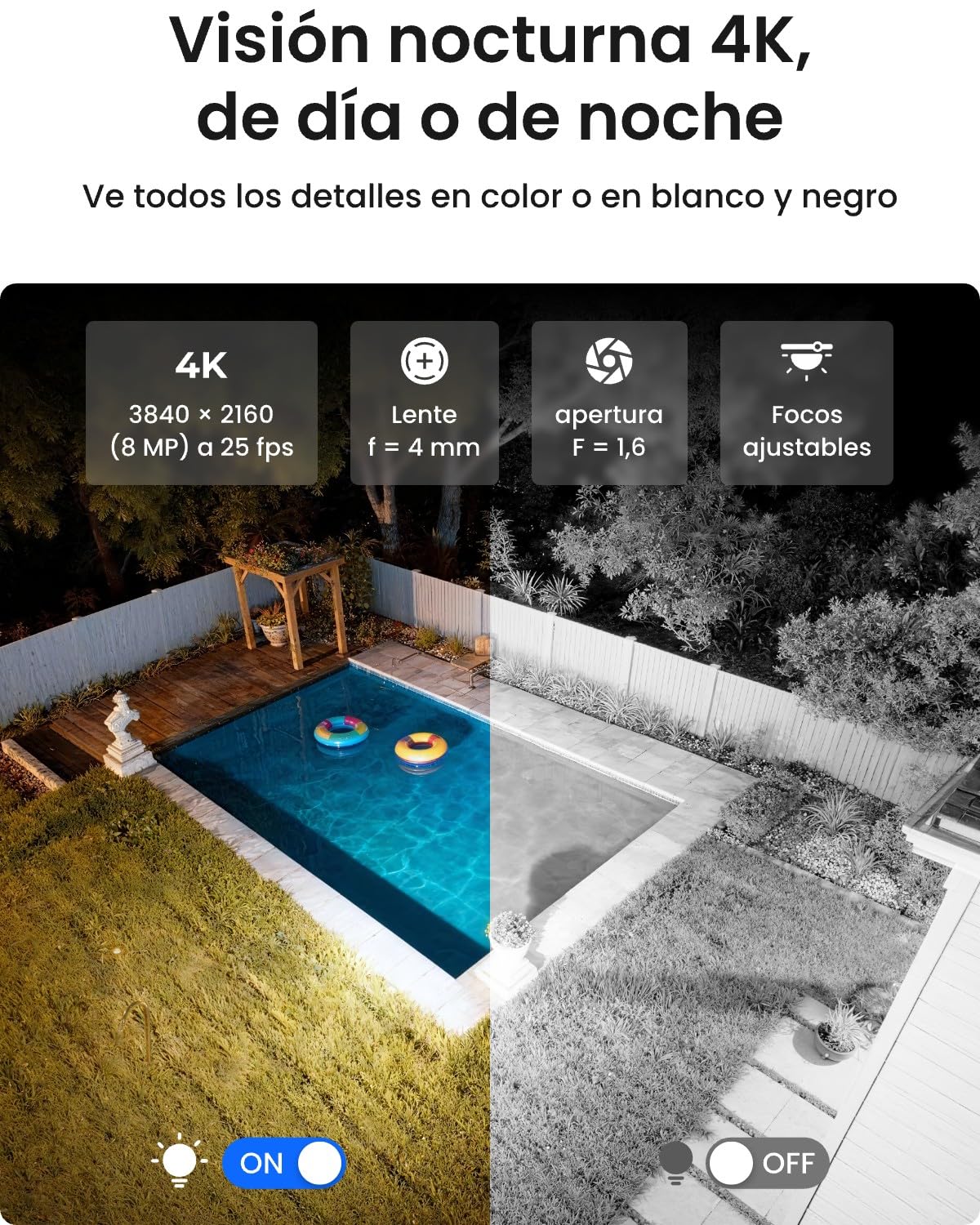 Sistema de seguridad 4K PoE, panorámica 355° e inclinación 50°, autoseguimiento, detección de persona/vehículo/animal, NVR 8CH HDD 2TB para uso interior/exterior, grabación 24/7, 4 cam 4K, RLK8-800PT4