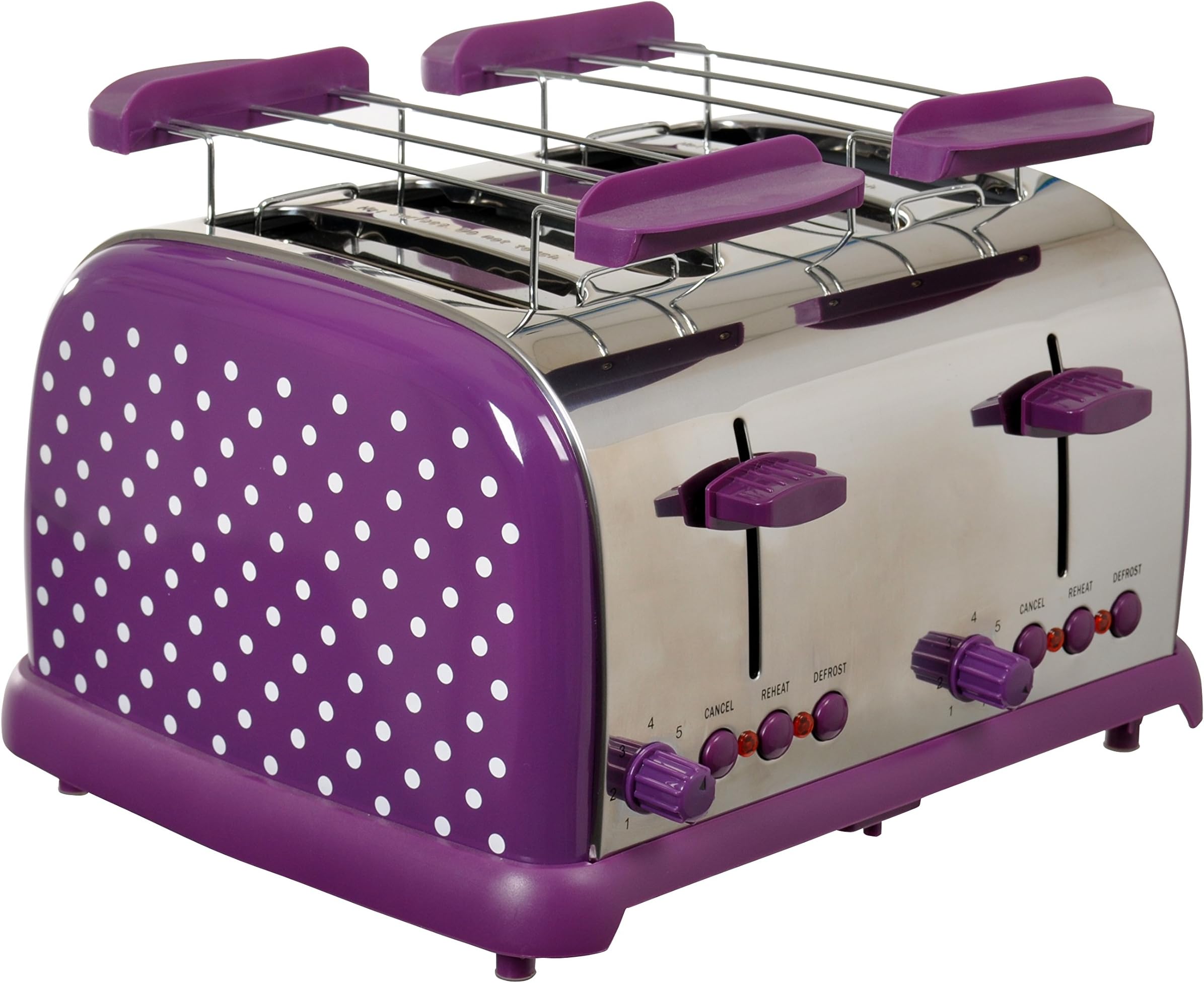 TKG Design Stainless Steel Four Slice Toaster with Extra Wide Slots, Purple