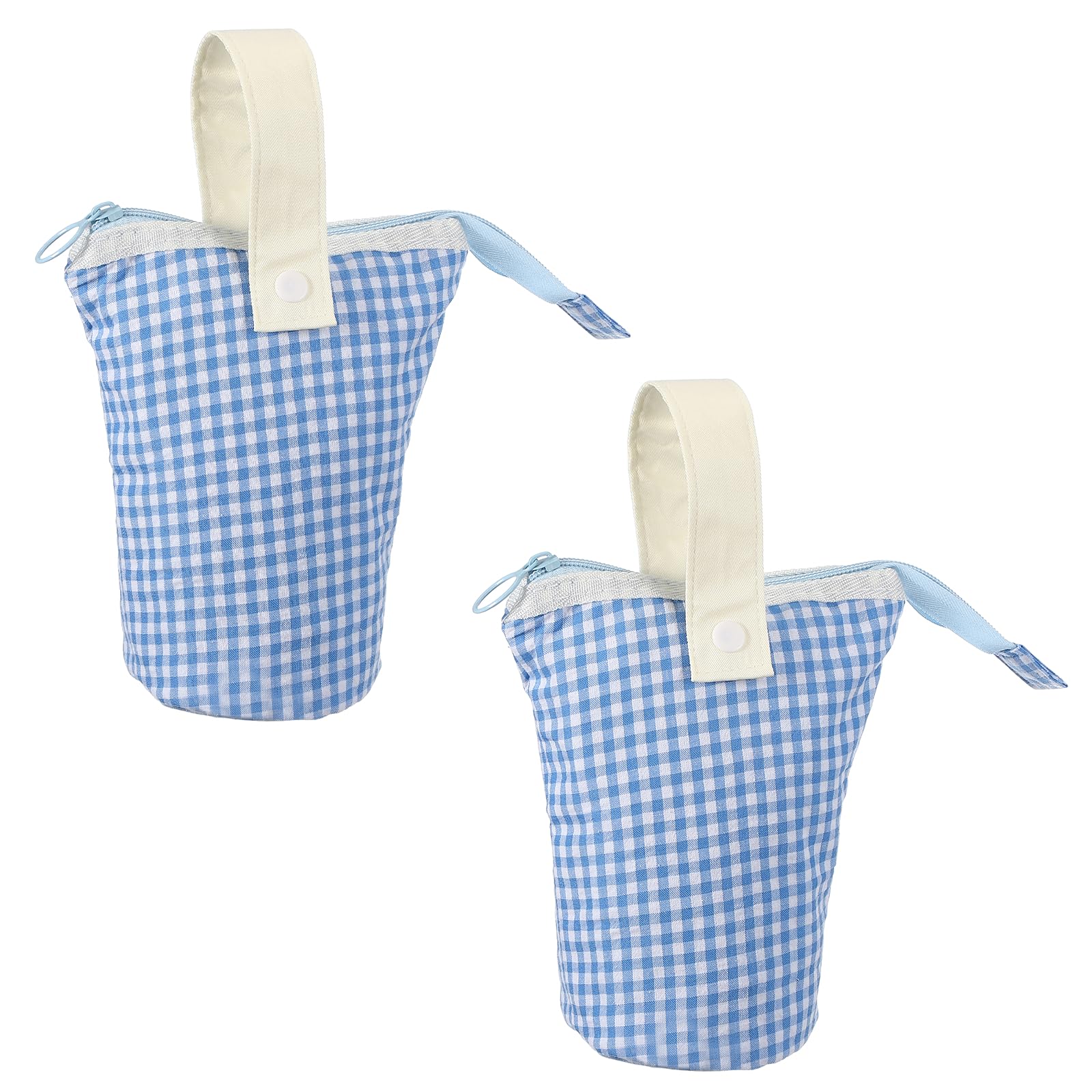 PATIKIL Stand Pencil Pouch, 2 Pcs Telescopic Standing Pen Pouch with Handle Stand Colored Pen Holder Foldable Makeup Cosmetic Bag Art Supplies for Marker Brush Home Office, Blue Plaid