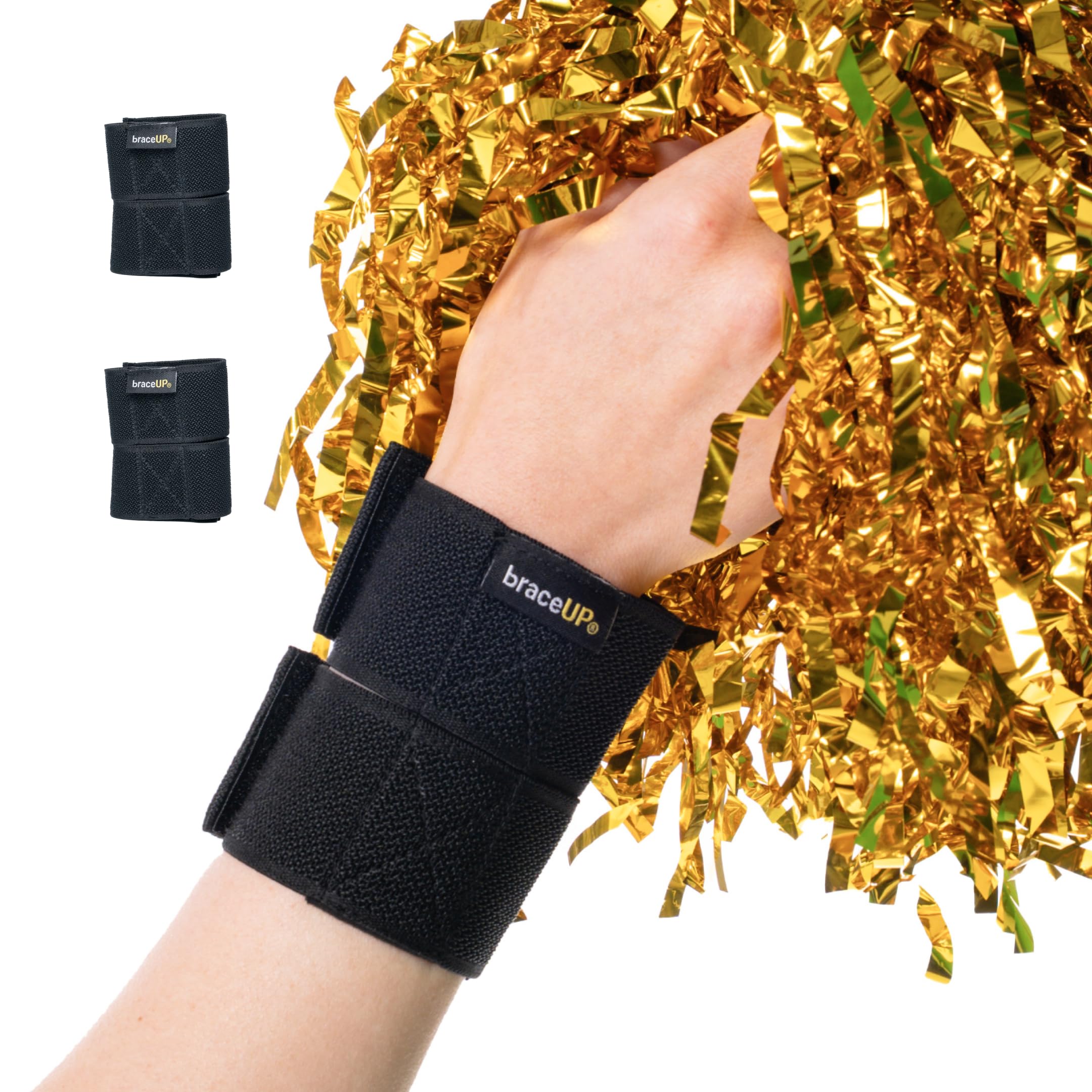 BraceUP Cheer Wrist Braces Gymnastics Cheerleading Wrist Support Wraps for Kids and Teens Lightweight Low-Profile Design 2-Pack