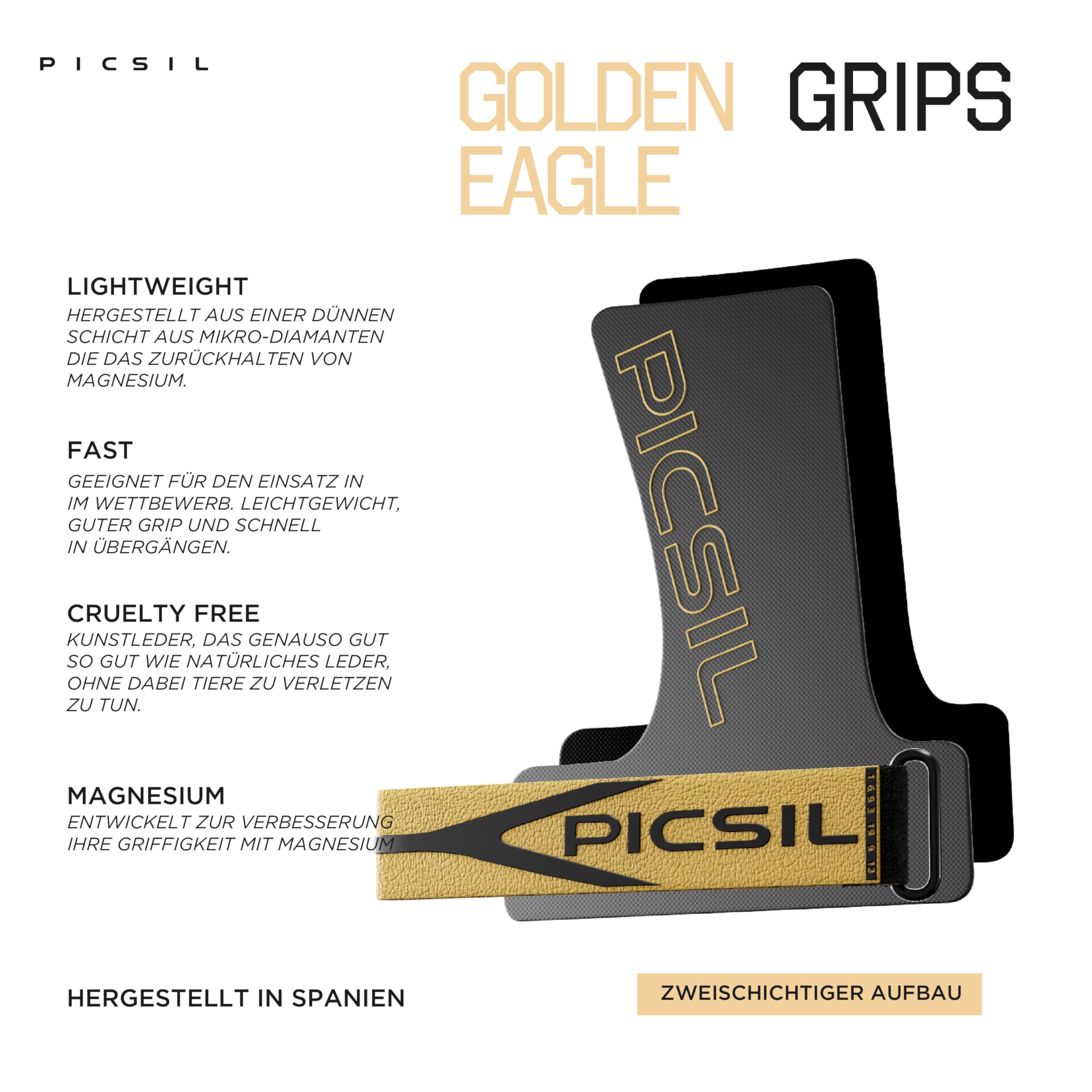 PICSIL Golden Eagle Hand Grips – Profi‑Level Griffpolster für Fortgeschrittene, Chalk‑kompatibel, Handschutz für Calisthenics & Krafttraining