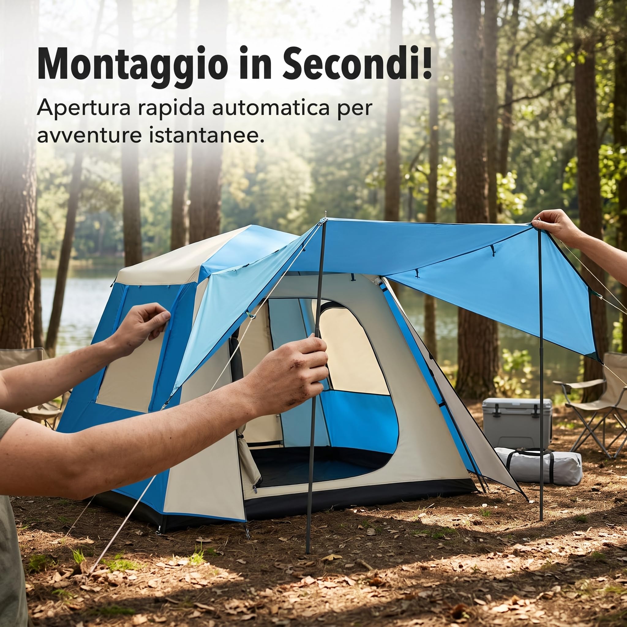 Zelt für 3-4 Personen – Wasserdichtes Camping Zelt mit automatischem, Blau, Style to 1, Blau