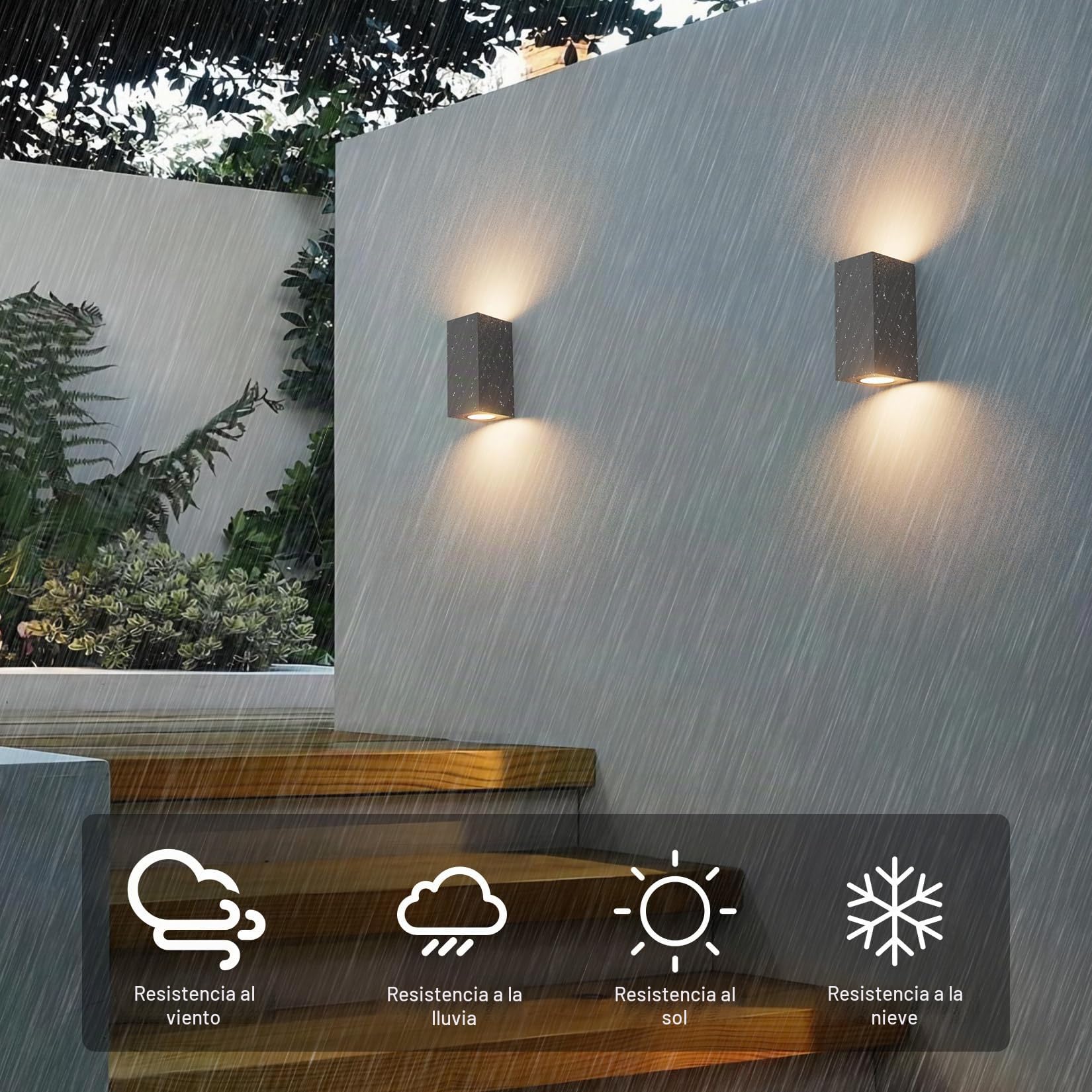 Aipsun 2 piezas Cuadrado Lámpara pared Exterior/Interior Gris oscuro | GU10 IP65 Impermeable Luz de Pared Aplique Exterior,Aplique de exterior moderno para terraza, jardín, pasillo(sin bombilla)