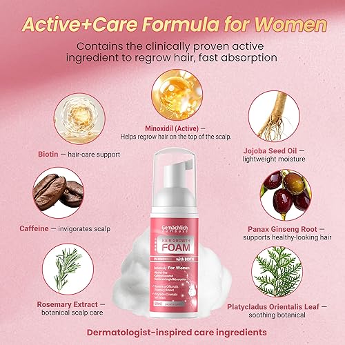 Miniatura 3 de Espuma Minoxidil para el crecimiento del cabello para mujeres, tratamiento de suero para el crecimiento del cabello con biotina, cafeína, extracto