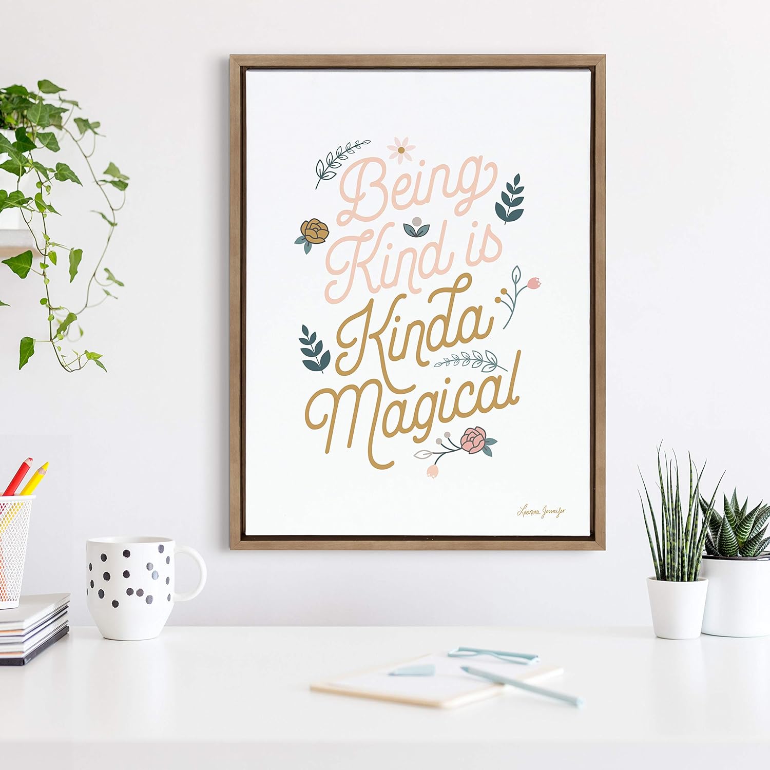 Gold Framed Motivational Canvas Print for Kids' Nursery
