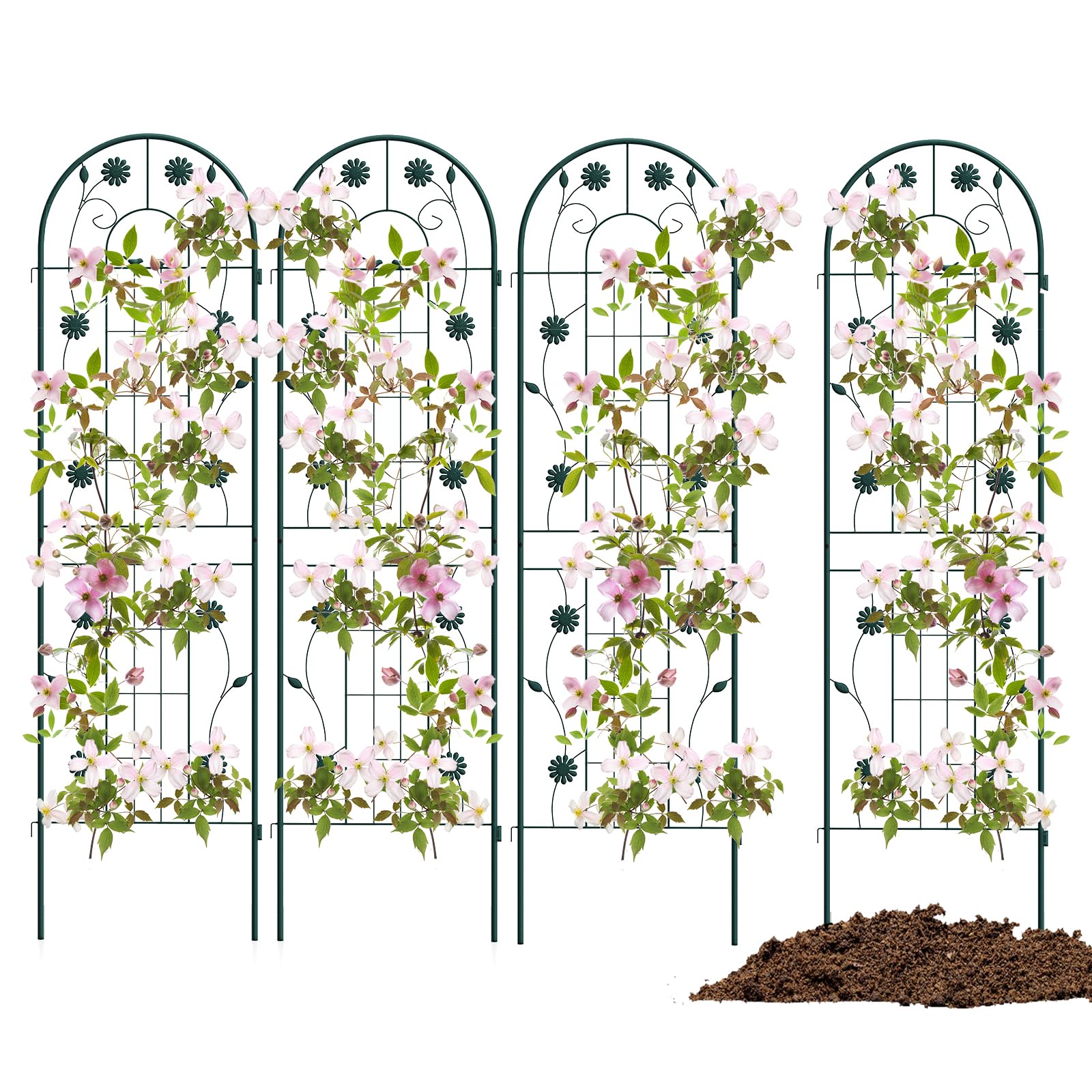 HOMASIS 4 Pezzi di Graticcio per Piante Rampicanti in Metallo, Pannelli Decorativi per Recinzione da Giardino, Graticcio per Piante Rampicanti per Colture di Viti, 50 x 180 cm (Verde)