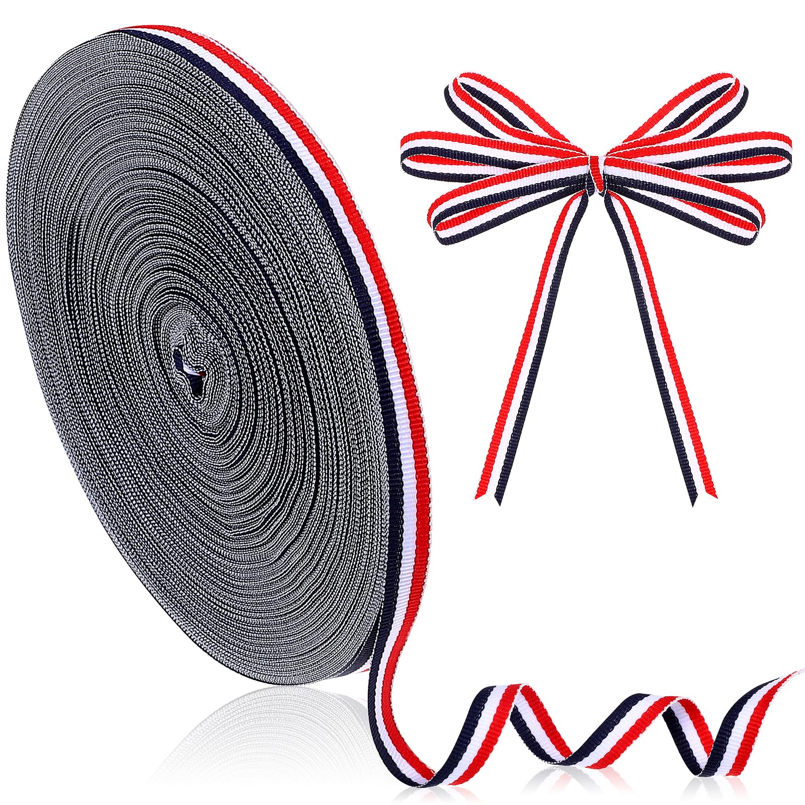 Red White Blue Striped Grosgrain Ribbon, Stripes Ribbon, 50M Striped Grosgrain for DIY Crafting 1CM (Red White and Blue)