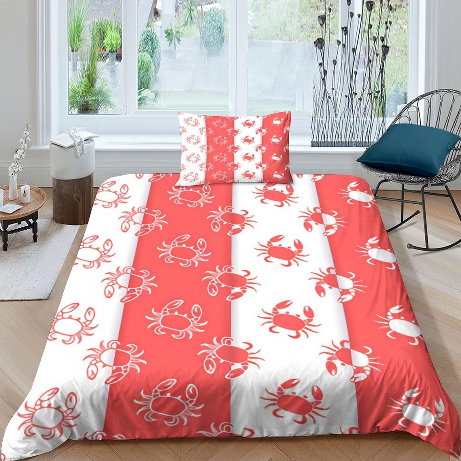 Housse de couette crabe avec fermeture éclair, parure de lit microfibre 135x200