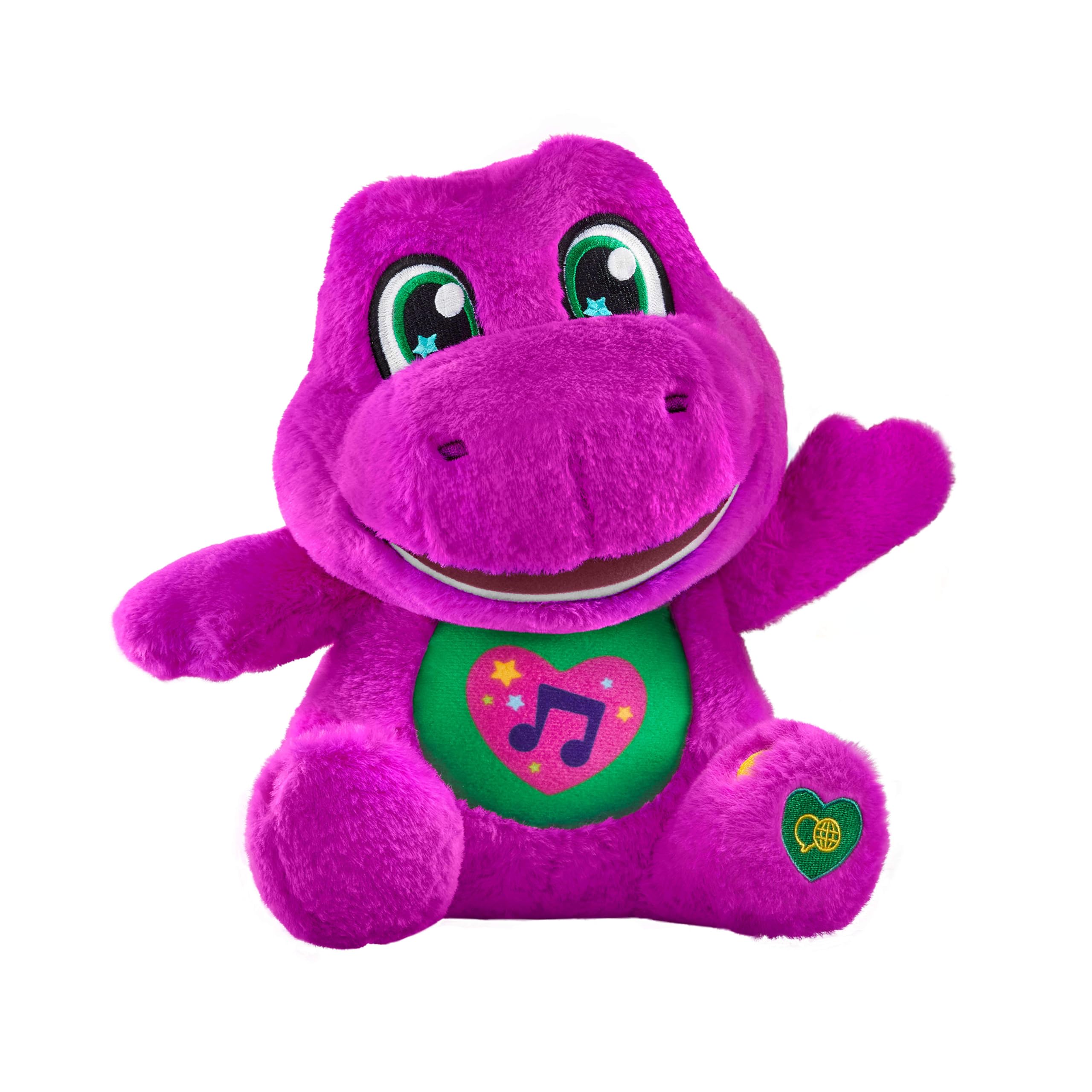 Mattel Barney – Barneys Sänger, Plüsch 25+ cm mit Geräuschen, spielt 10 Sätze und 5 Lieder in Englisch, Französisch, Deutsch, Italienisch und Niederländisch. Spielzeug für Kinder ab 2 Jahren, JGT51