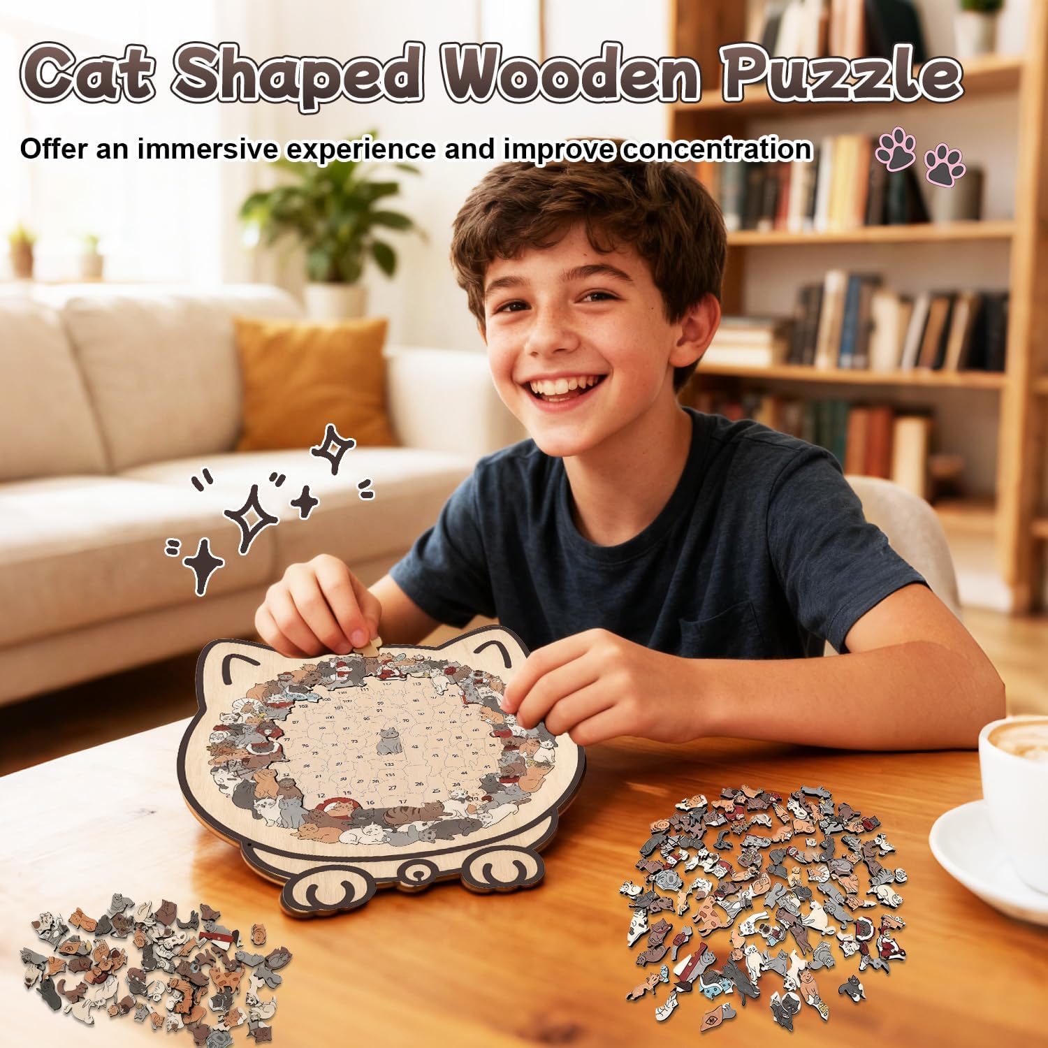 Ruichi Cat Shaped Wooden Jigsaw Puzzle, 135-Piece Cat Wooden Jigsaw Puzzle, Unique Animal Shape Irregular Jigsaw, Home Decor - Image 2
