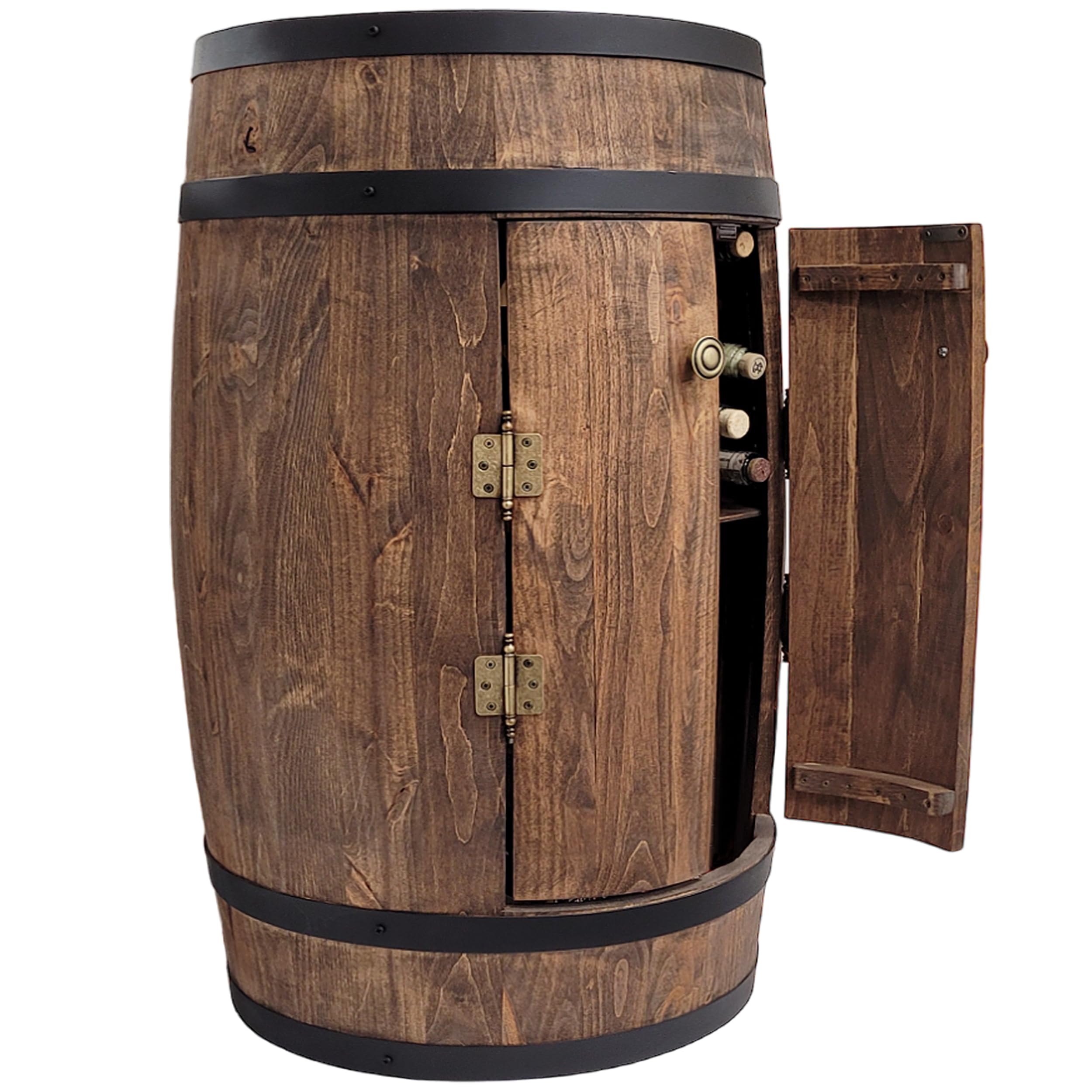 WEECO Barile In Legno con porta e portabottiglie LED, Portabottiglie per vino, Decorazione rustica per bar, portabottiglie, Botte per Vino, Scaffale Botte legno, Barile rum Birra 80x50cm (wengé scuro)