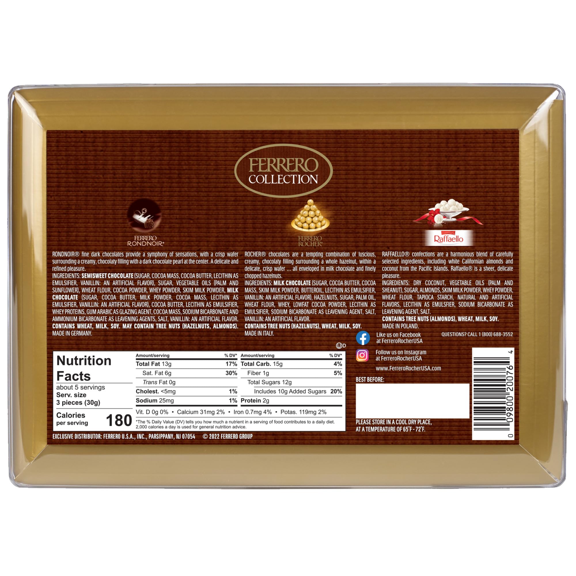 Ferrero Collection, Premium Assorted, Hazelnut, Dark Chocolate and Coconut, 24 Count Treats, 6.1 oz: Ferrero Collection, 16 Count, Premium Gourmet Assorted Hazelnut Milk Chocolate, Dark Chocolate and Coconut, Mother's Day Gift, 6.1 oz (Pack of 5)