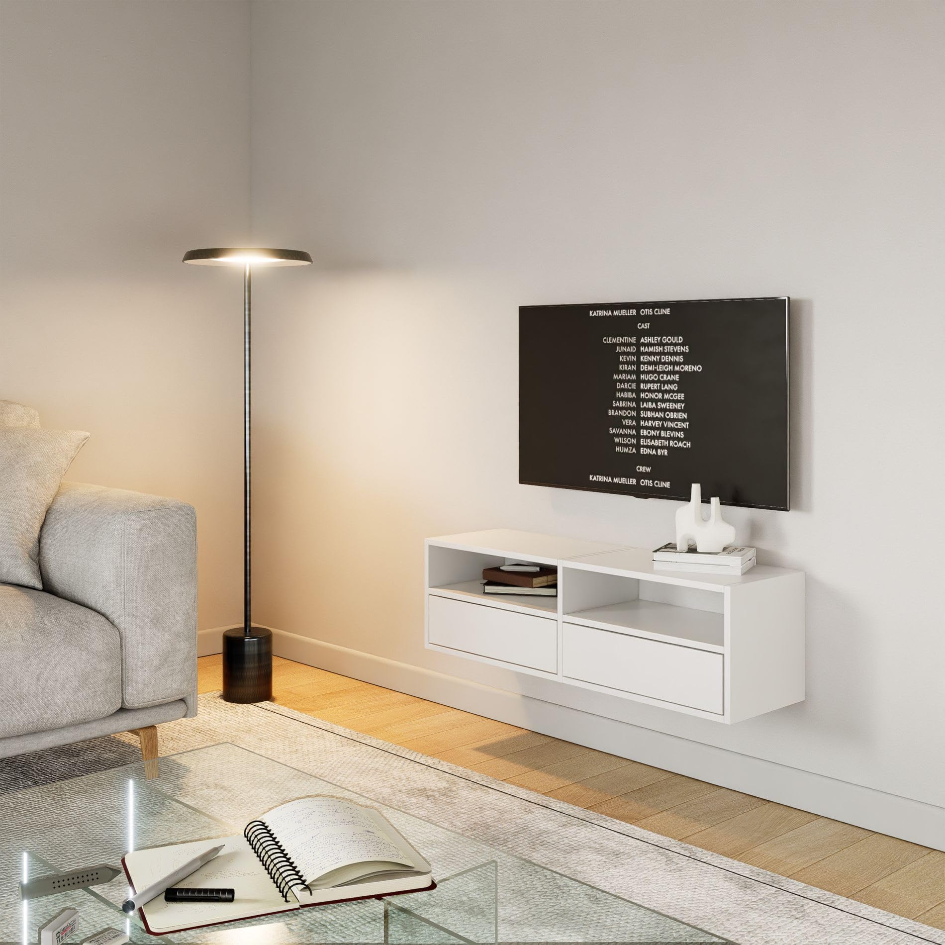Selsey TV Lowboard - Weiß Farbe Moderne Fernseher Kommode 100 x 30 x 30 cm (BxTxH) TV Unterschrank für Wohnzimmer Schrank mit Klappen Push to Open Lowboard Hängend TV Cabinet Wandmontage