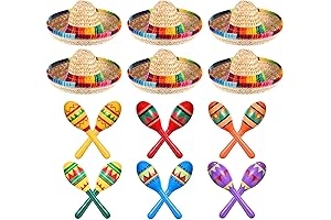 12 Pcs Fiesta Maracas and 6 Pcs Mini Sombrero Hat